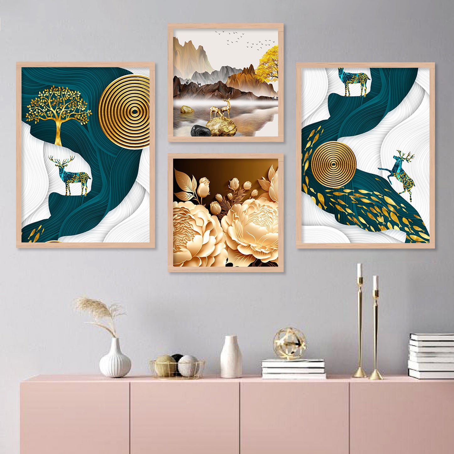 Abstract / Modern Art Framed Painting Combo for Home Living Room Office Wall Decor-Kotart