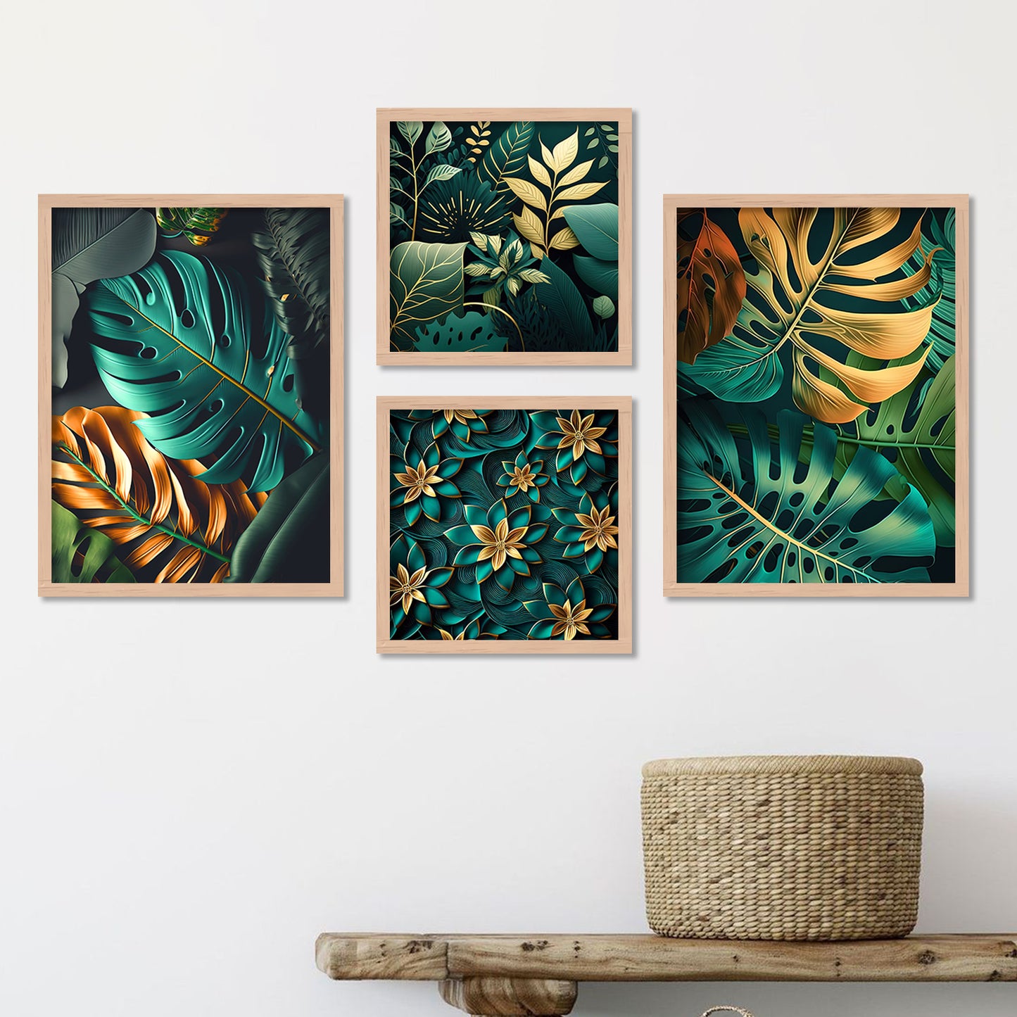 Nature Inspired Leaf Printed Premium Digital Paintings with Frame for Home Decoration-Kotart