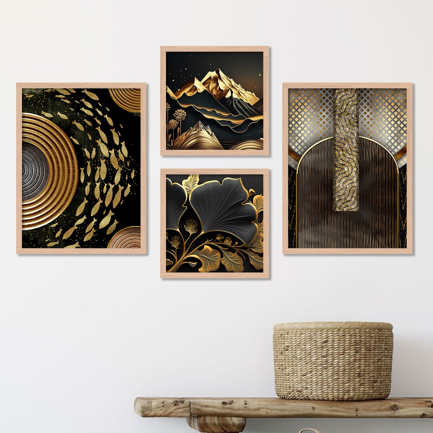 Black and Golden Modern Art Aesthetic Premium Digital Paintings with Frame for Home Decoration-Kotart
