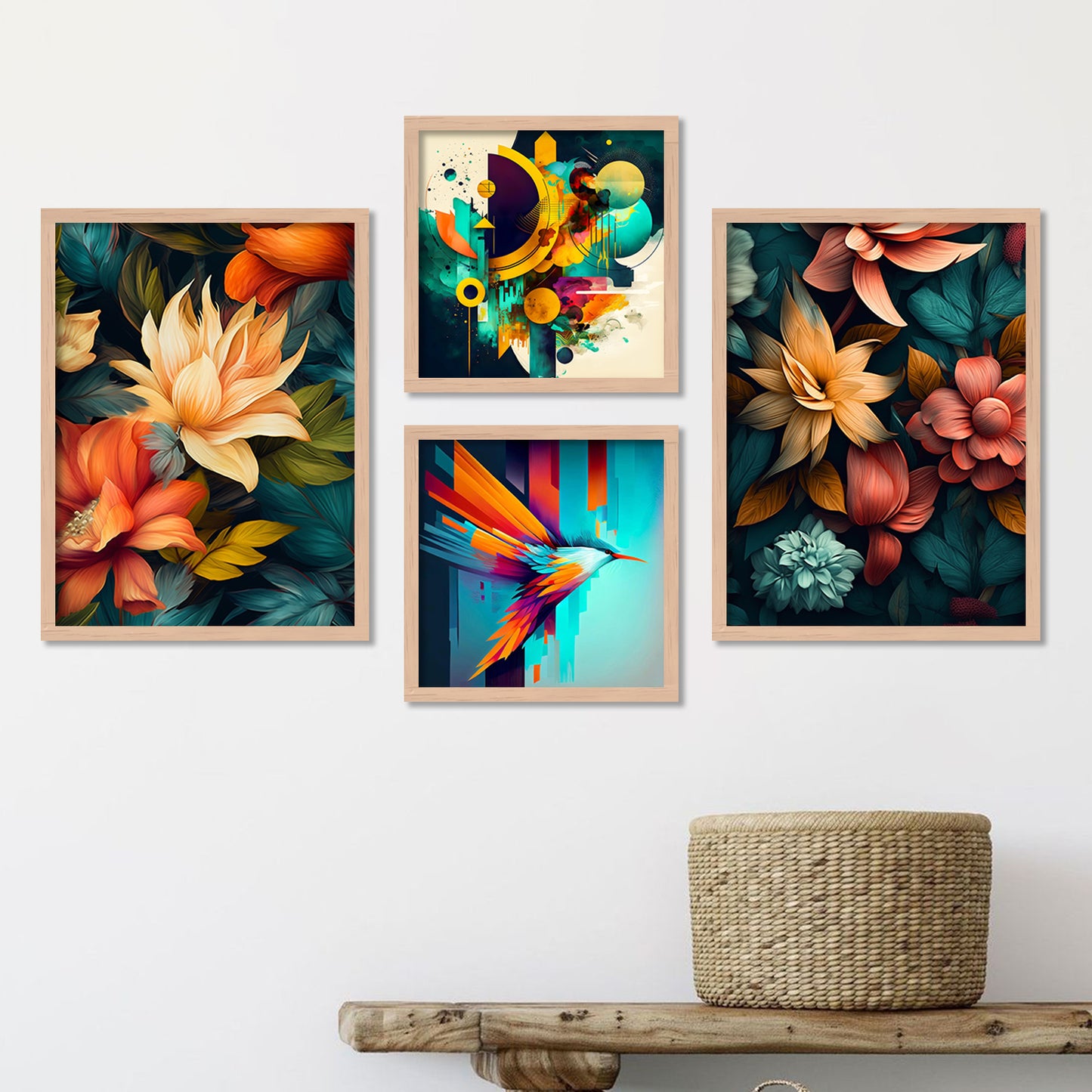 Vibrant Floral Art Aesthetic Premium Digital Paintings with Frame for Home Decoration-Kotart