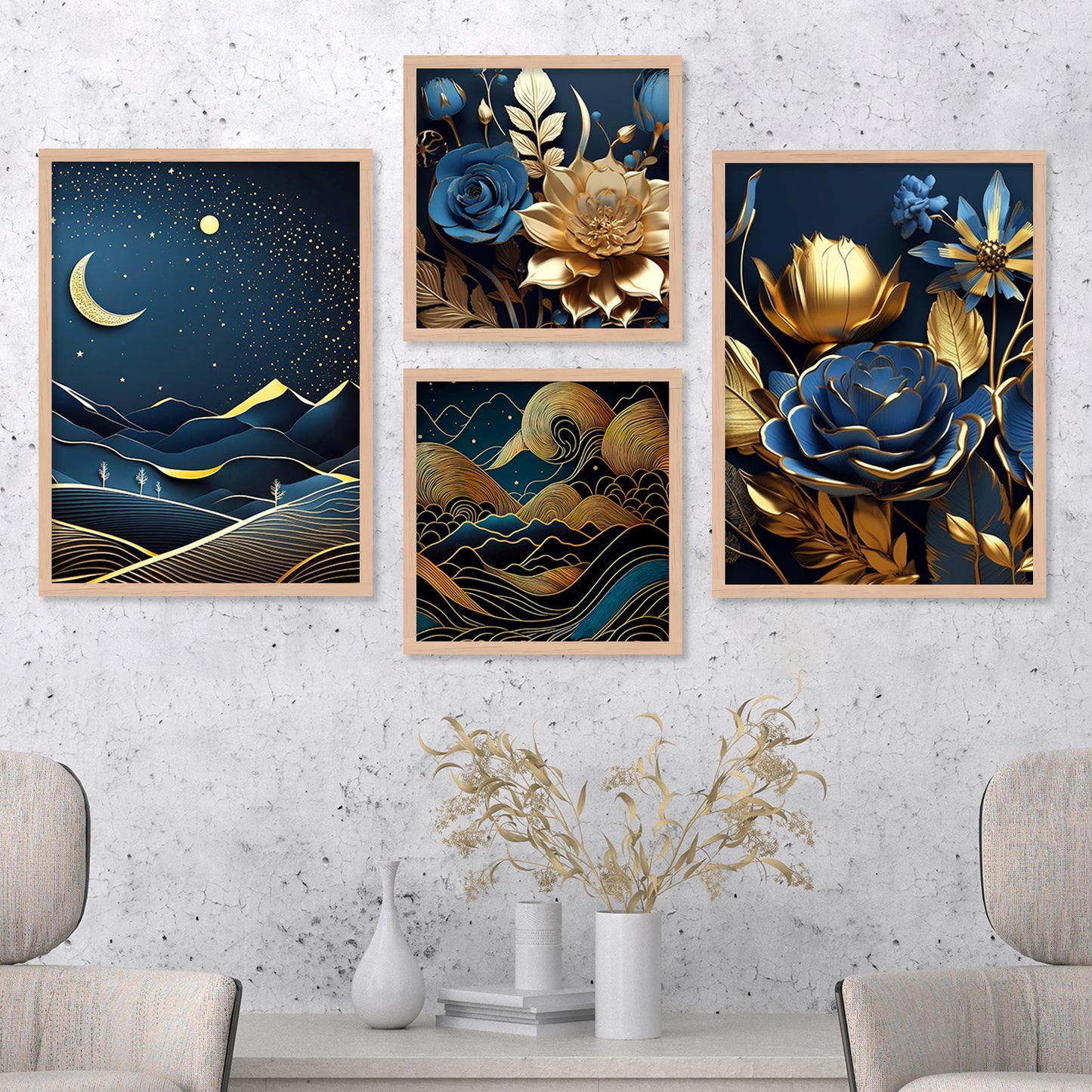 Aesthetics Modern Floral Art Painting with Frame for Living Room Bedroom Office Wall Decor-Kotart