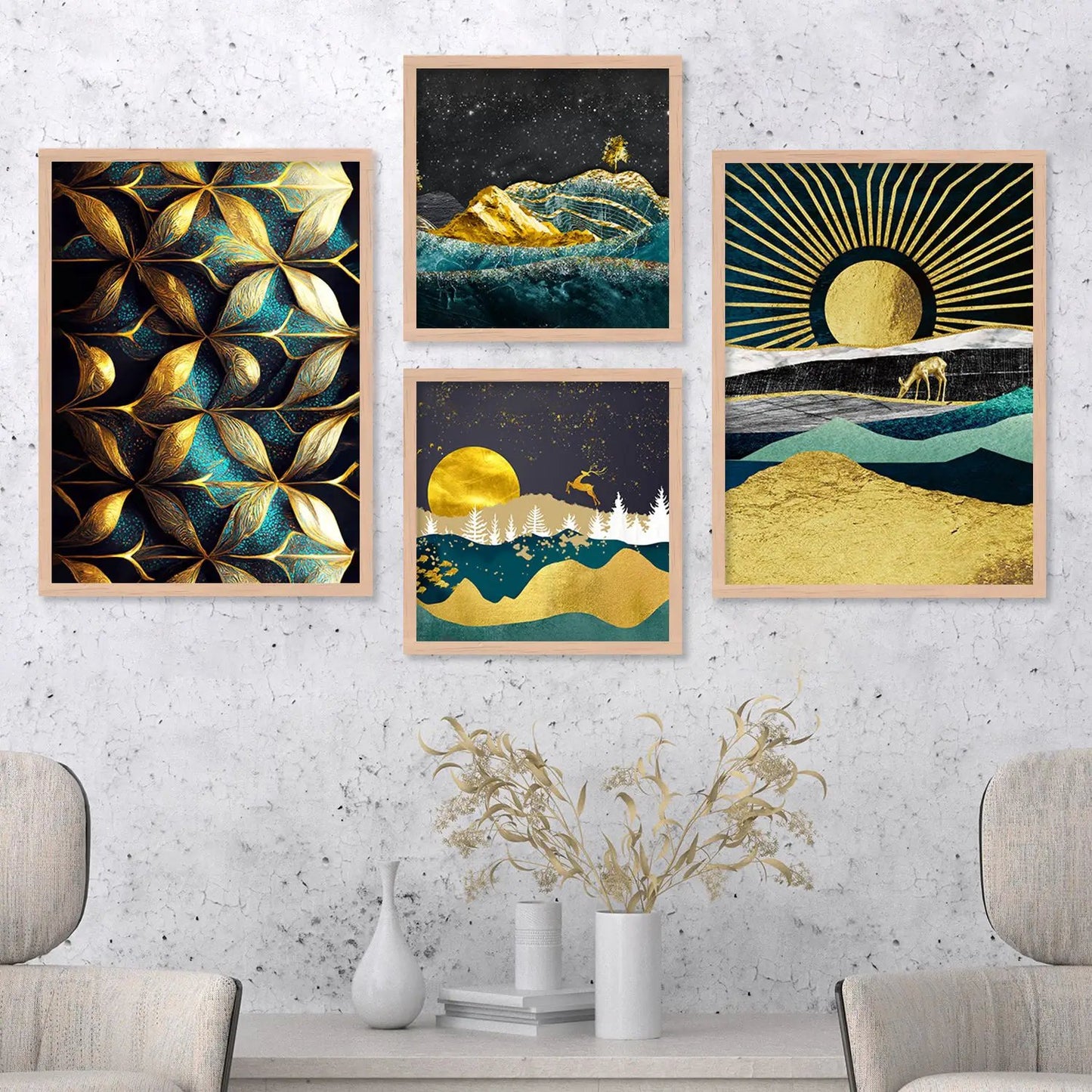 Aesthetics Modern Floral Art Painting with Frame for Living Room Bedroom Office Wall Decor-Kotart