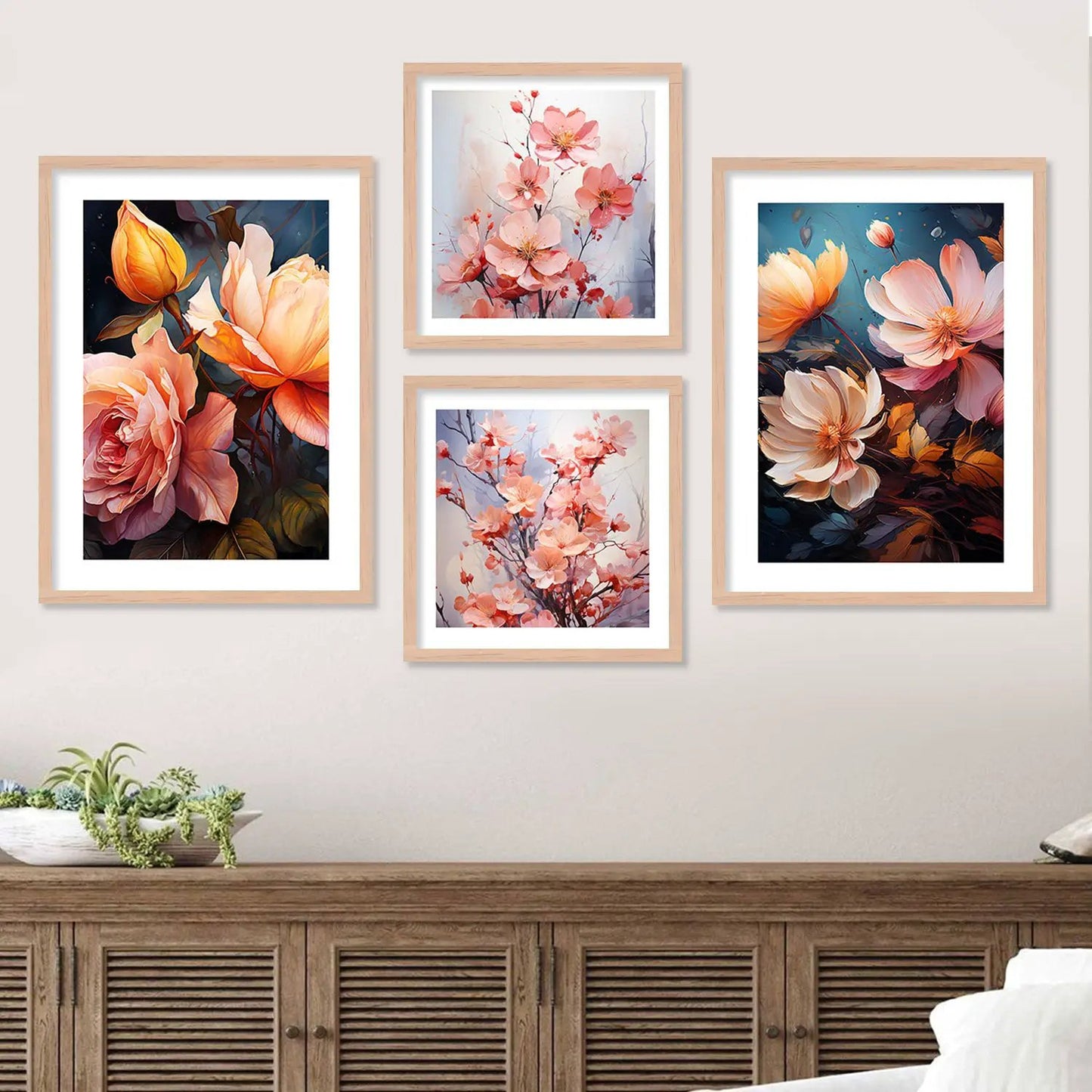 Nature's Blossom: Floral Painting Combo with Frames for Your Home-Kotart