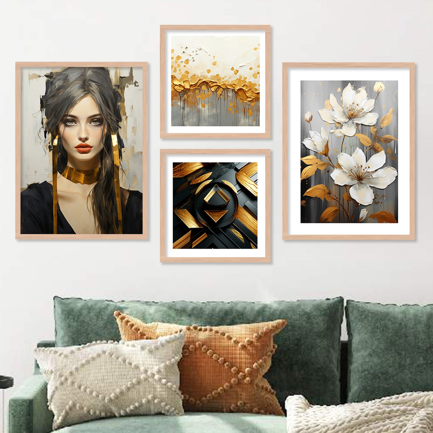 Modern Art Black and Golden Fashion Woman Painting with Frame Combo-Kotart
