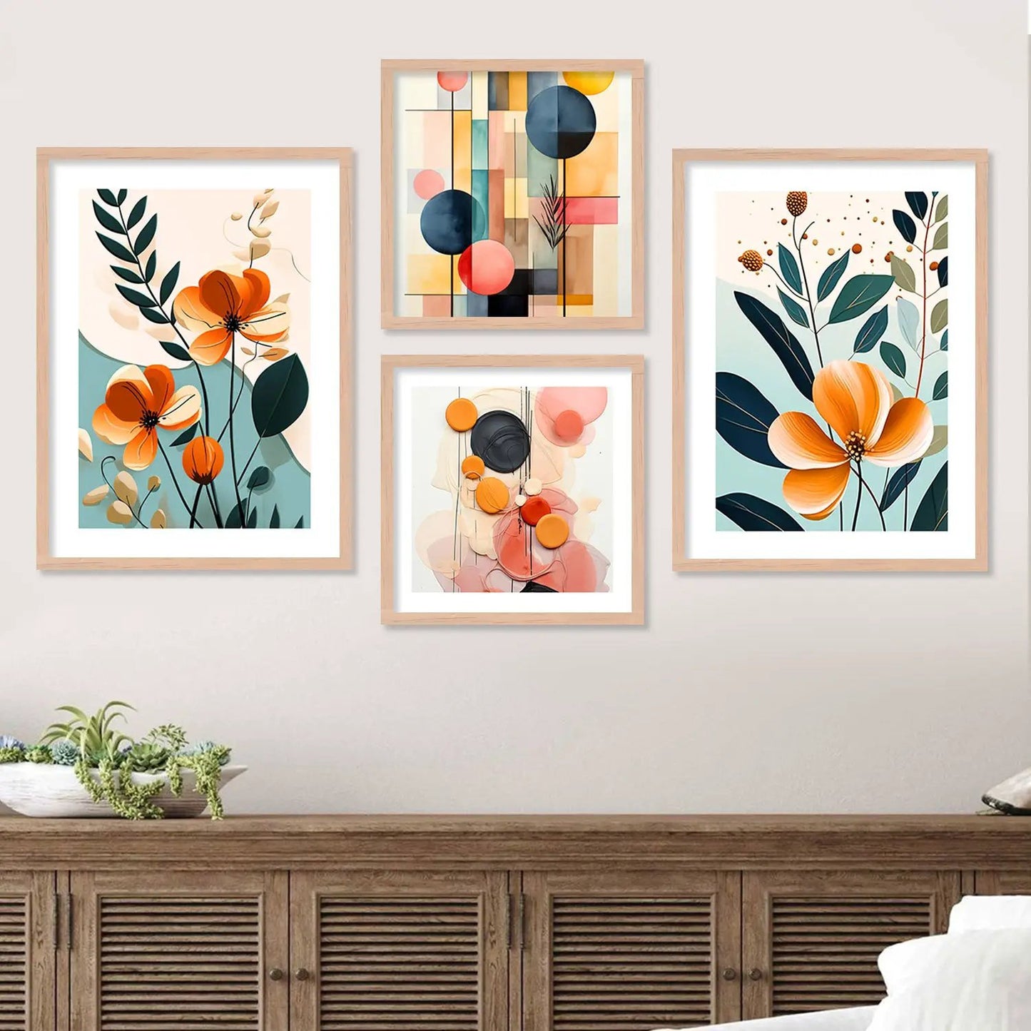 Blooms of Vibrance: Floral Painting Combo for Your Gallery Wall-Kotart