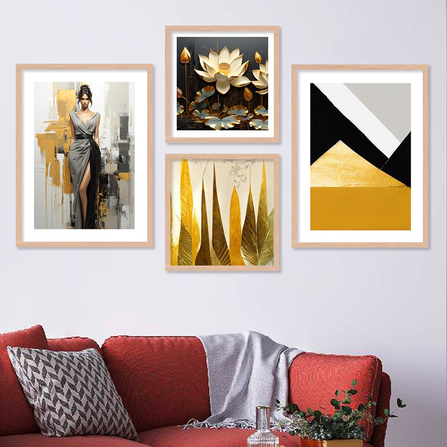 Black and Golden Modern Art Framed Painting Combo for Gallery Wall-Kotart