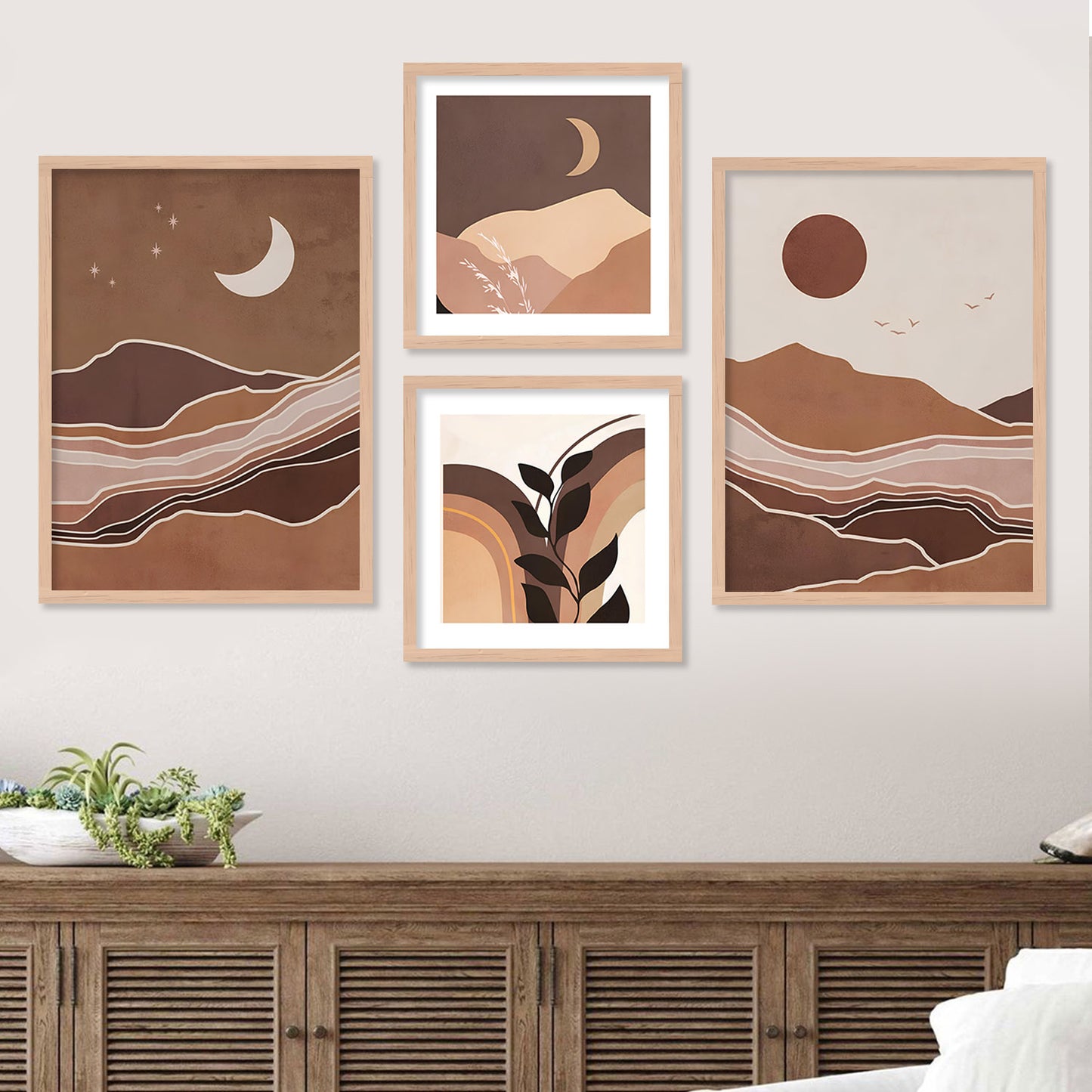 Boho Gallery Wall Magic: Framed Painting Combo for Unique Expression-Kotart