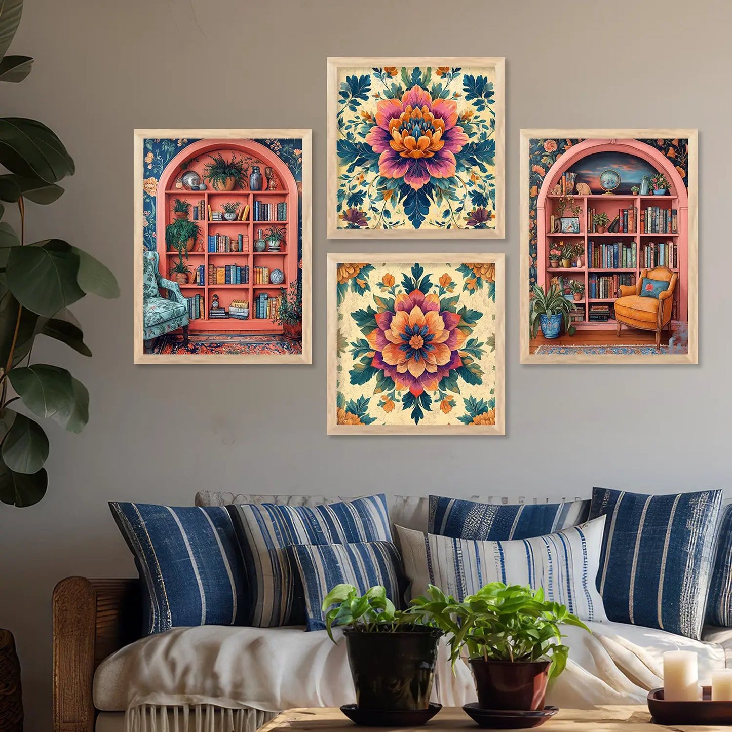 Traditional Art Print with Frame for Living Room Bedroom Office Wall Decor