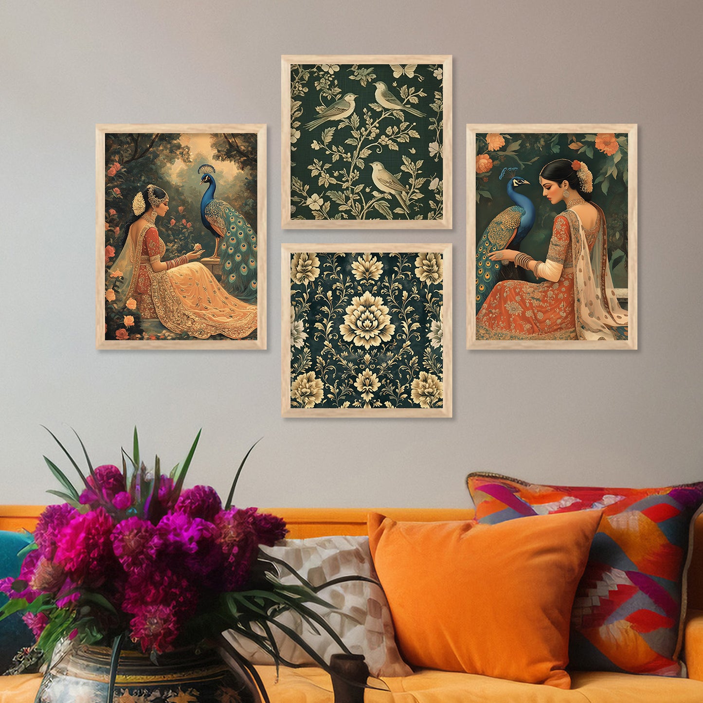 Madhubani Art Print with Frame for Living Room Bedroom Office Wall Decor