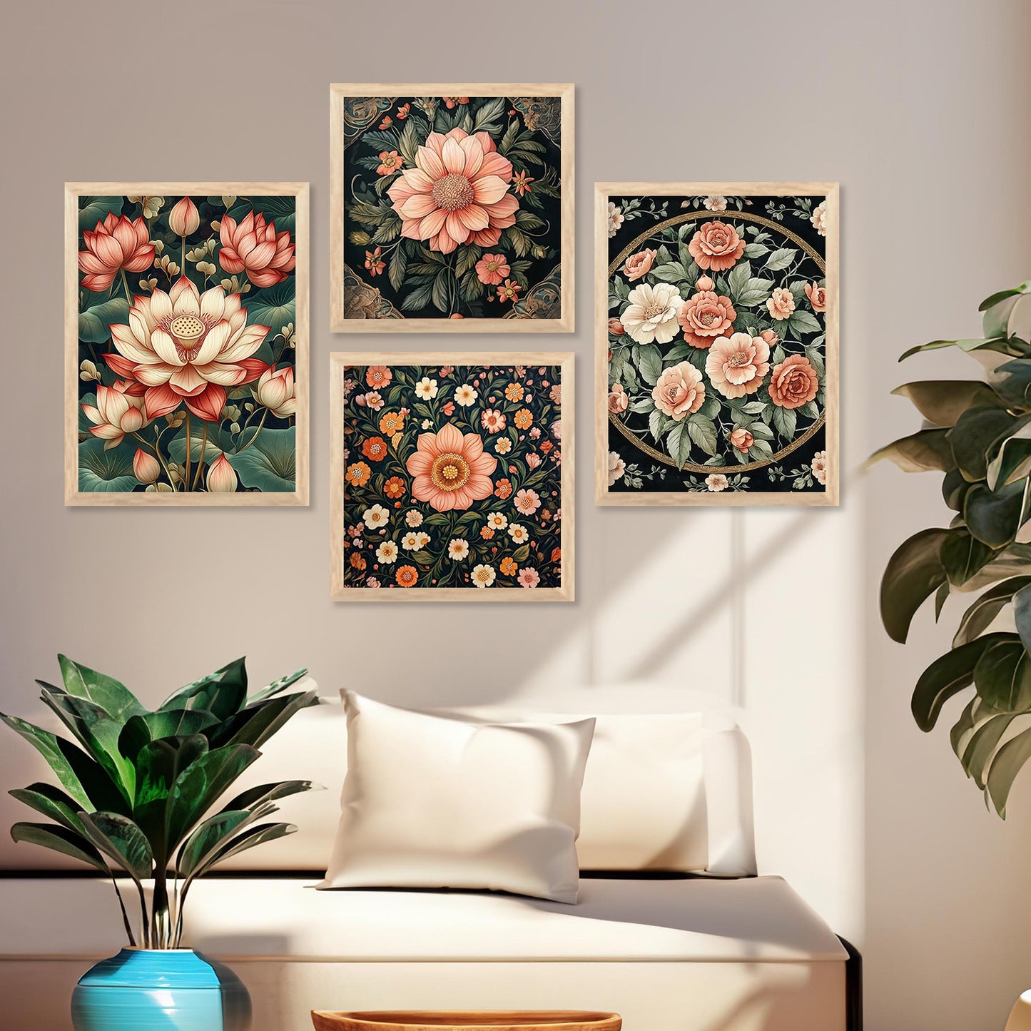 Floral Art Print with Frame for Living Room Bedroom Office Wall Decor