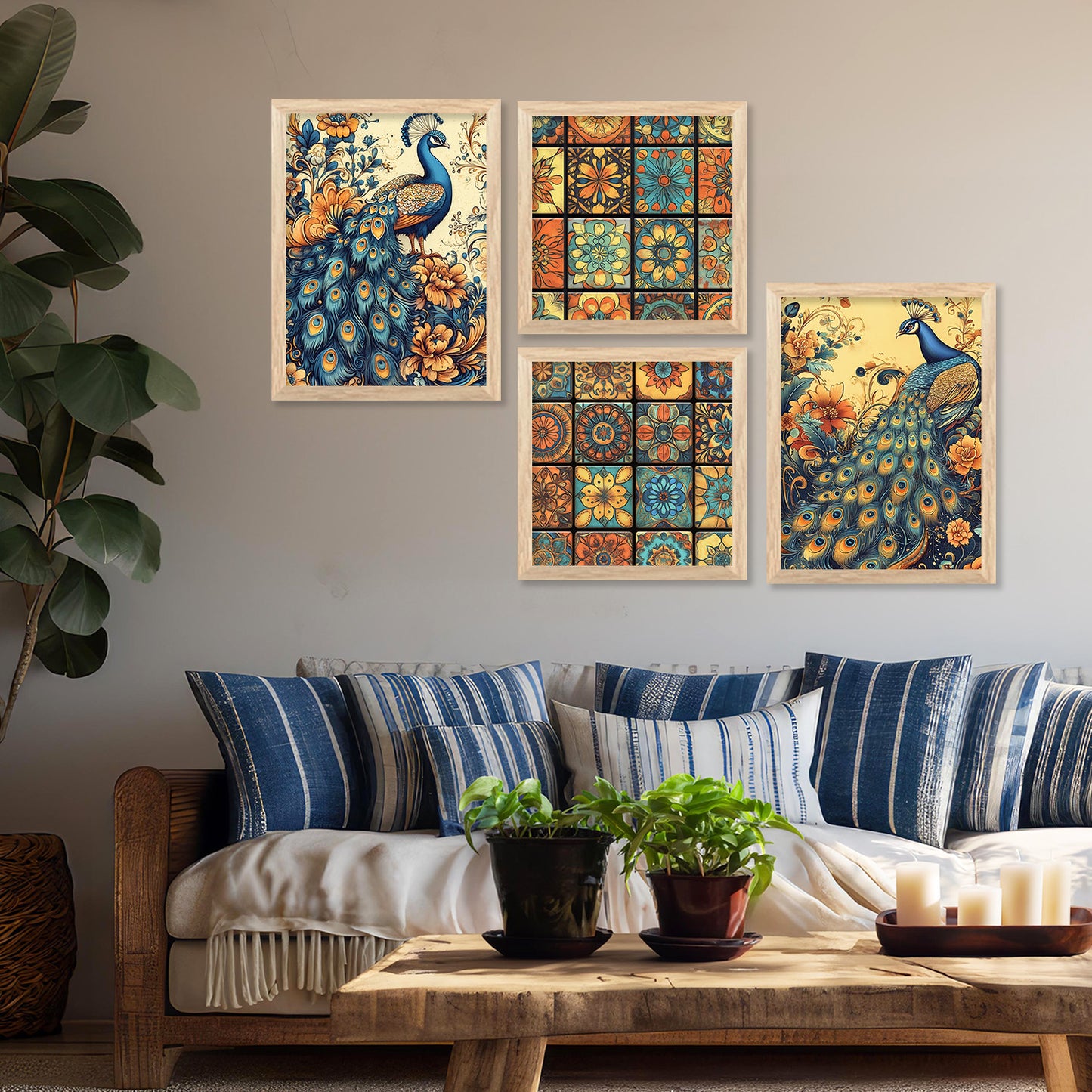 Madhubani Art Print with Frame for Living Room Bedroom Office Wall Decor