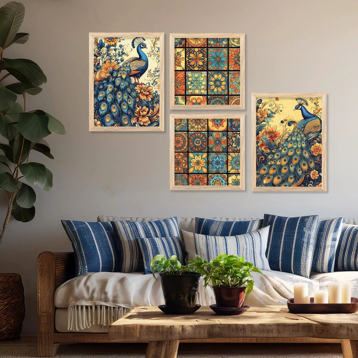Madhubani Art Print with Frame for Living Room Bedroom Office Wall Decor