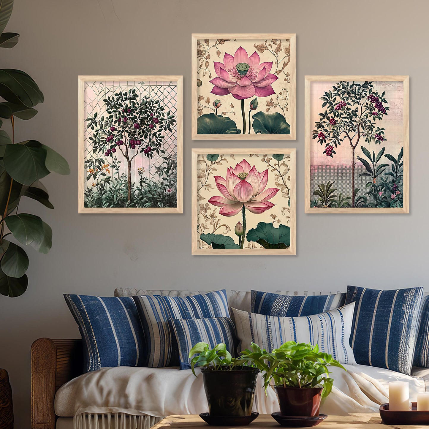 Floral Art Print with Frame for Living Room Bedroom Office Wall Decor