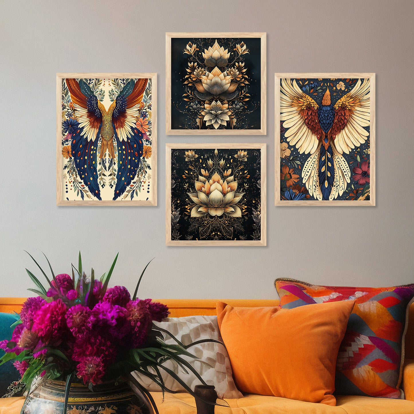 Traditional Art Print with Frame for Living Room Bedroom Office Wall Decor