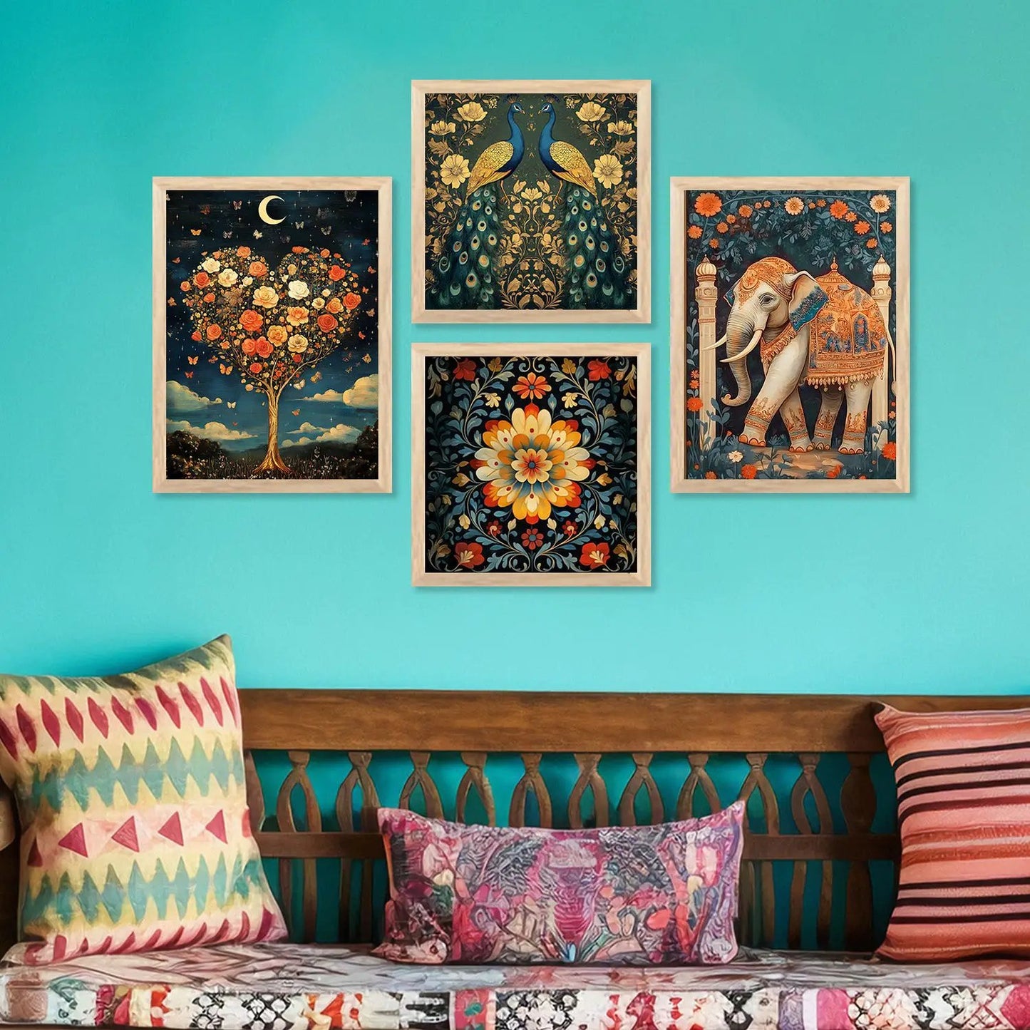 Madhubani Art Print with Frame for Living Room Bedroom Office Wall Decor