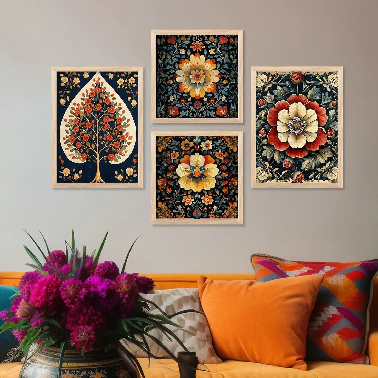 Traditional Art Print with Frame for Living Room Bedroom Office Wall Decor