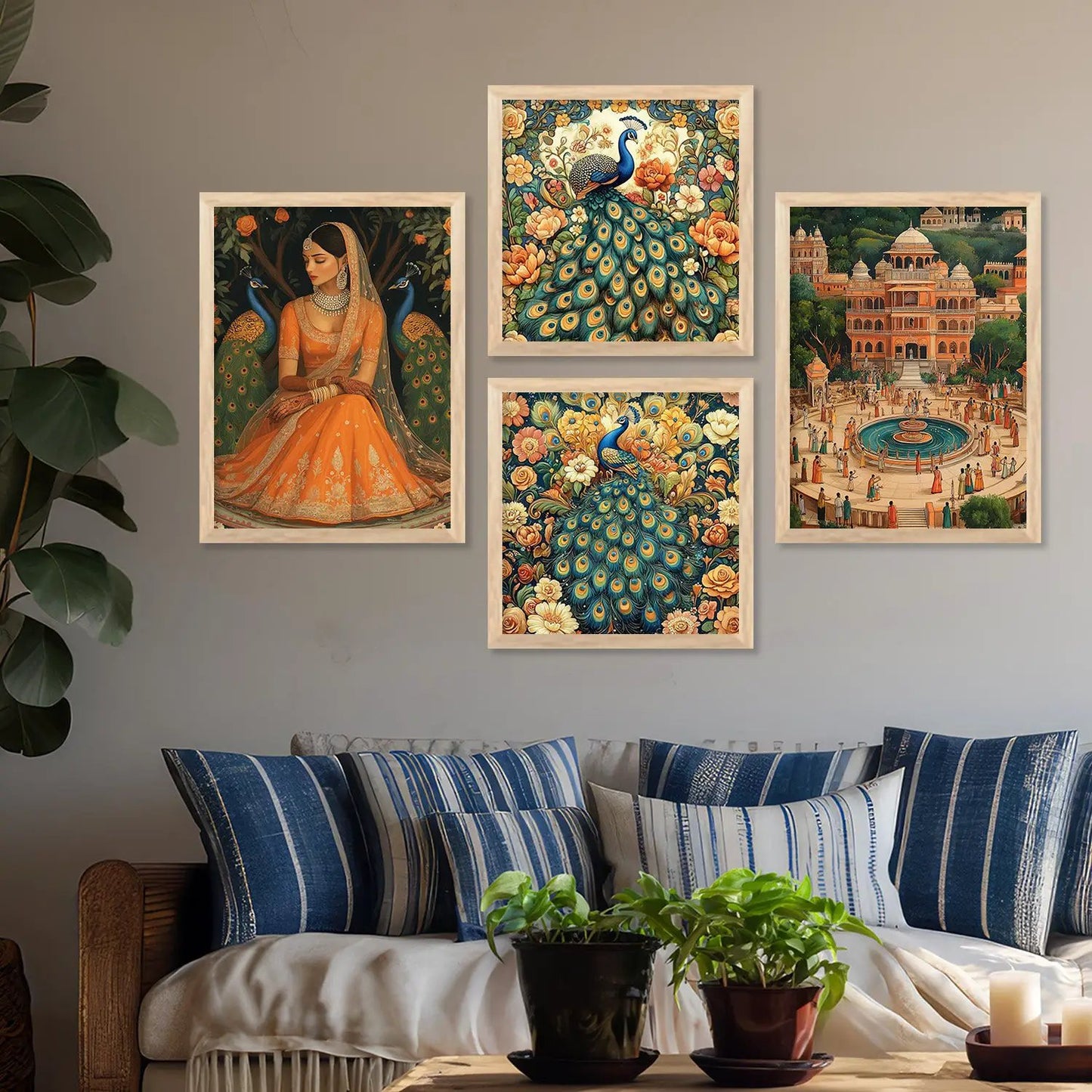 Madhubani Art Print with Frame for Living Room Bedroom Office Wall Decor