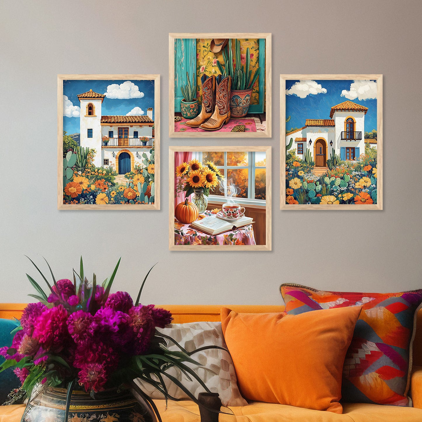 Traditional Art Print with Frame for Living Room Bedroom Office Wall Decor