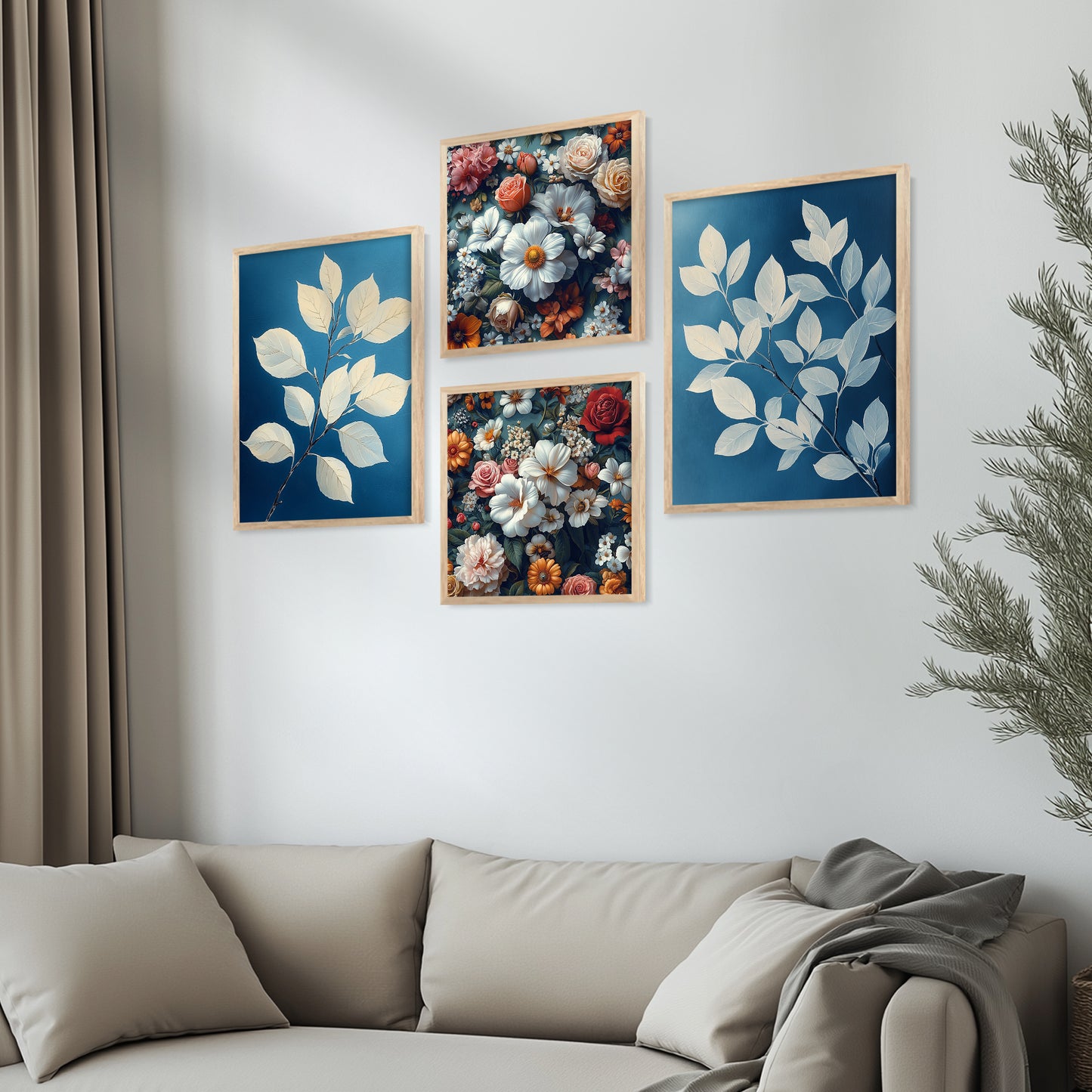 Floral Art Print with Frame for Living Room Bedroom Office Wall Decor