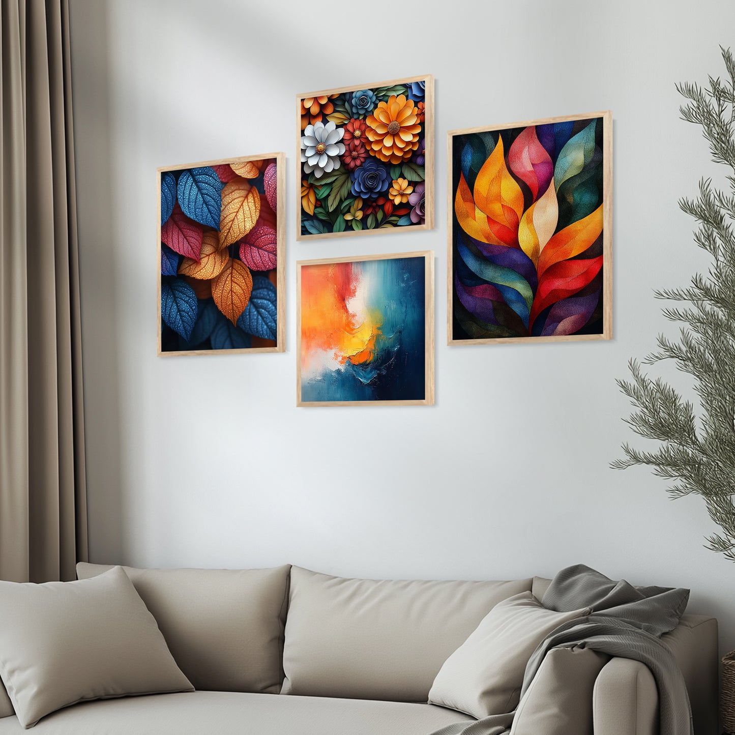 Floral Art Print with Frame for Living Room Bedroom Office Wall Decor