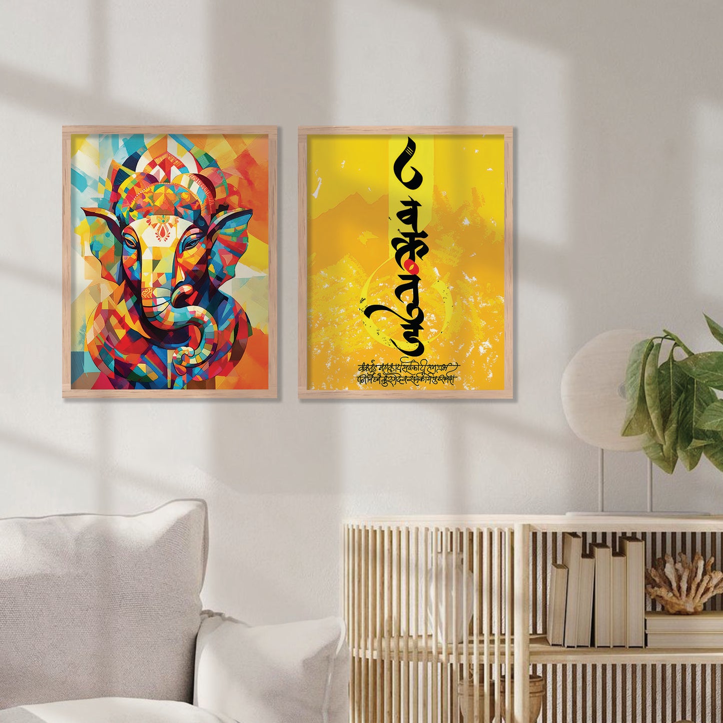 Vibrant Lord Ganesha & Om Mantra Art : Spiritual Hindu Artwork for Home Decor and Meditation Spaces