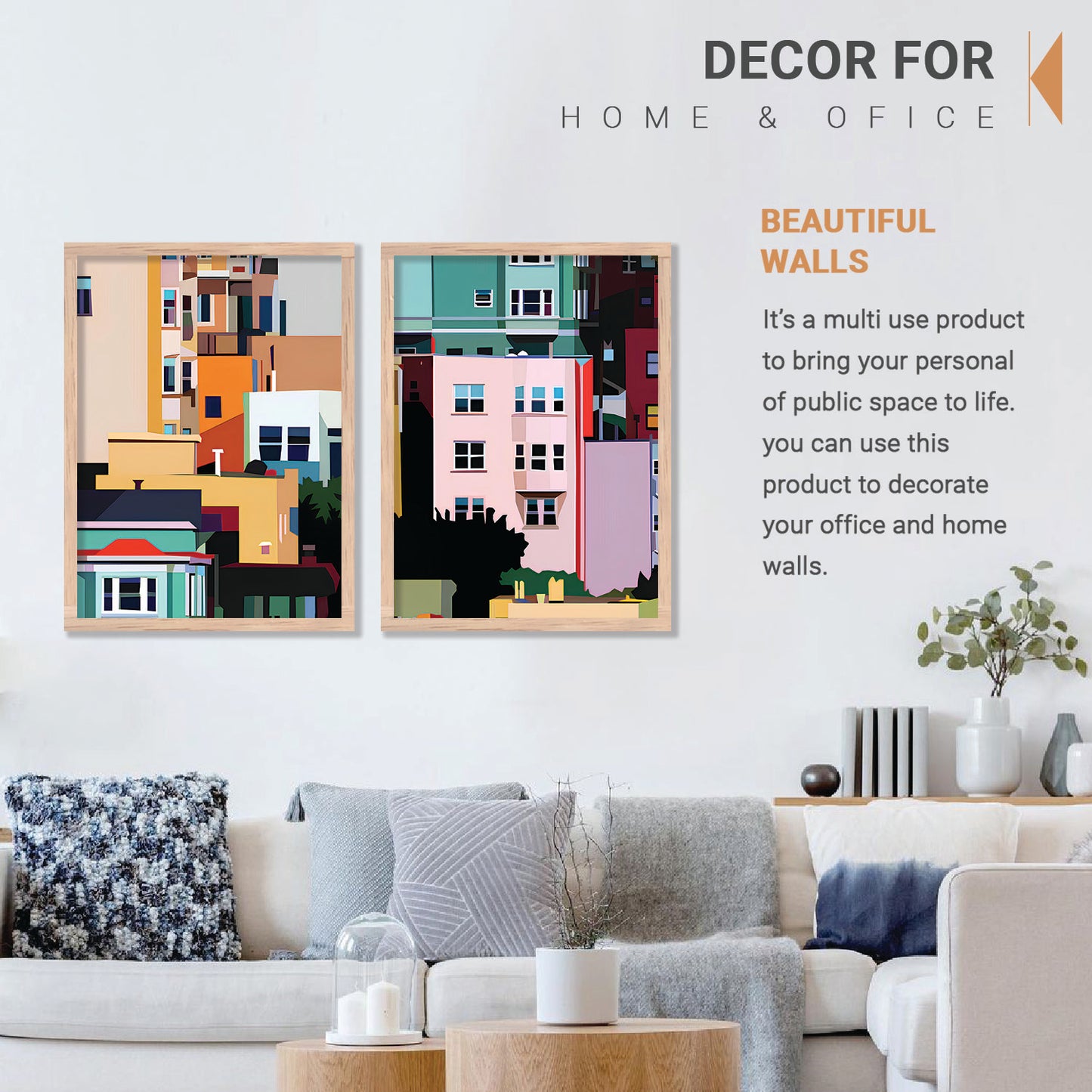 Modern Geometric Cityscape Art Prints: Vibrant Urban Architecture Wall Decor