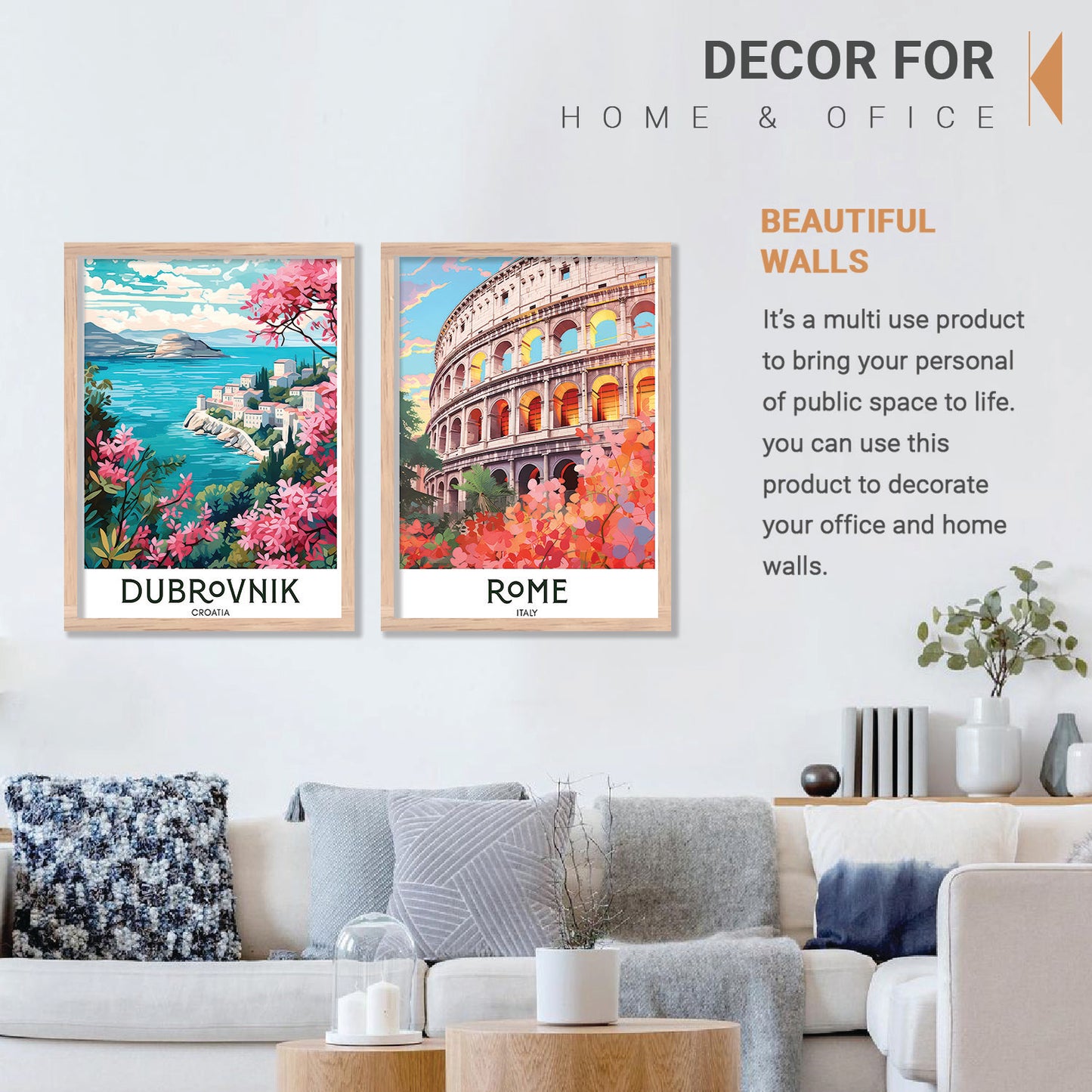 Rome Iconic City Art Frames for Living Room Bedroom Home Wall Decor : Travel Lovers