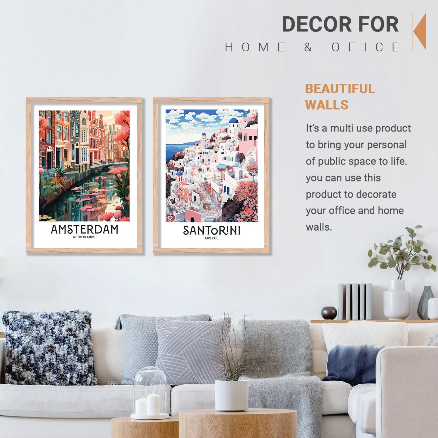 Iconic City Amsterdam Art Frames for Living Room Bedroom Home Wall Decor : Travel Lovers