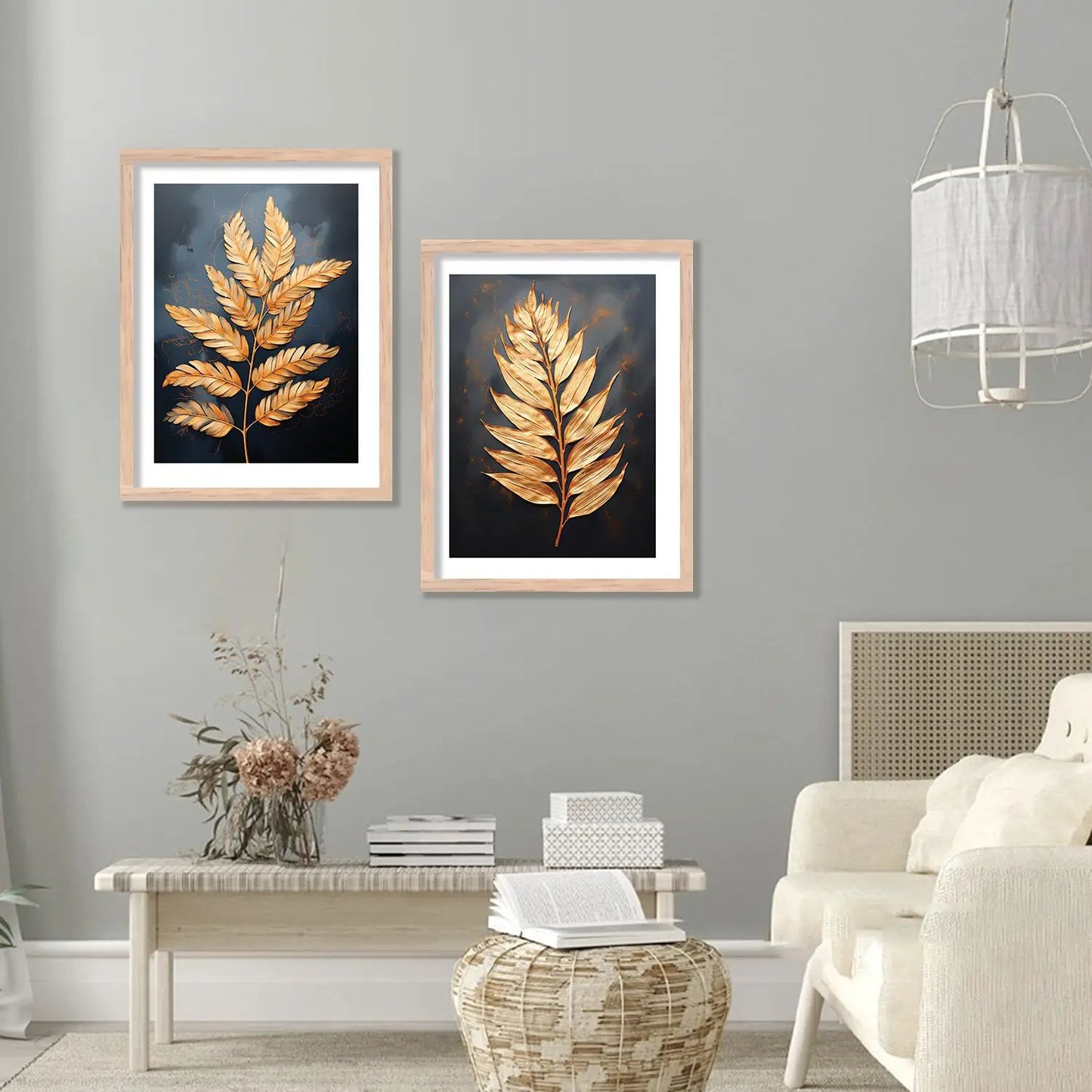 Beautiful Golden Leafs Painting with Frame-Kotart