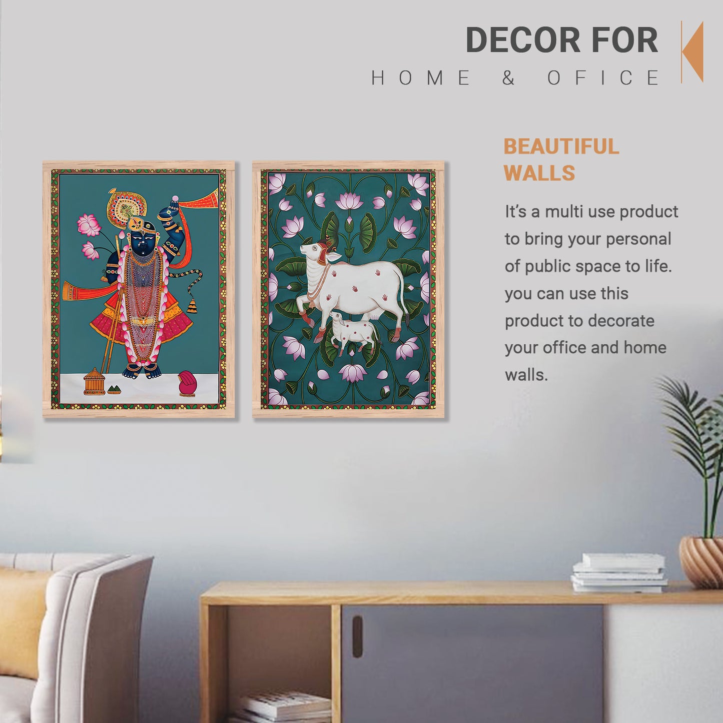 Shri Nath Ji Madhubani Art Combo for Living Room Bedroom Home an Office Wall Decor