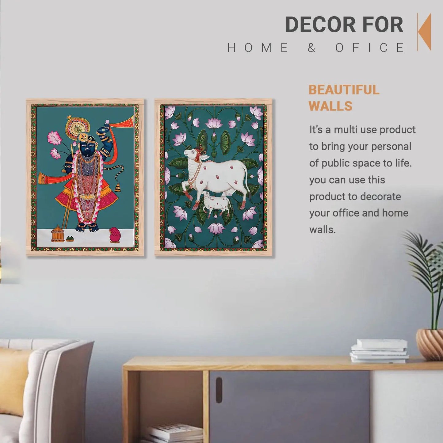 Shri Nath Ji Madhubani Art Combo for Living Room Bedroom Home an Office Wall Decor