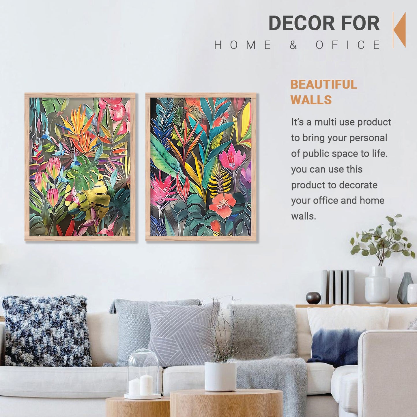 Lush Botanical Bliss Framed Art: Radiant Tropical Foliage & Flowers Wall Decor