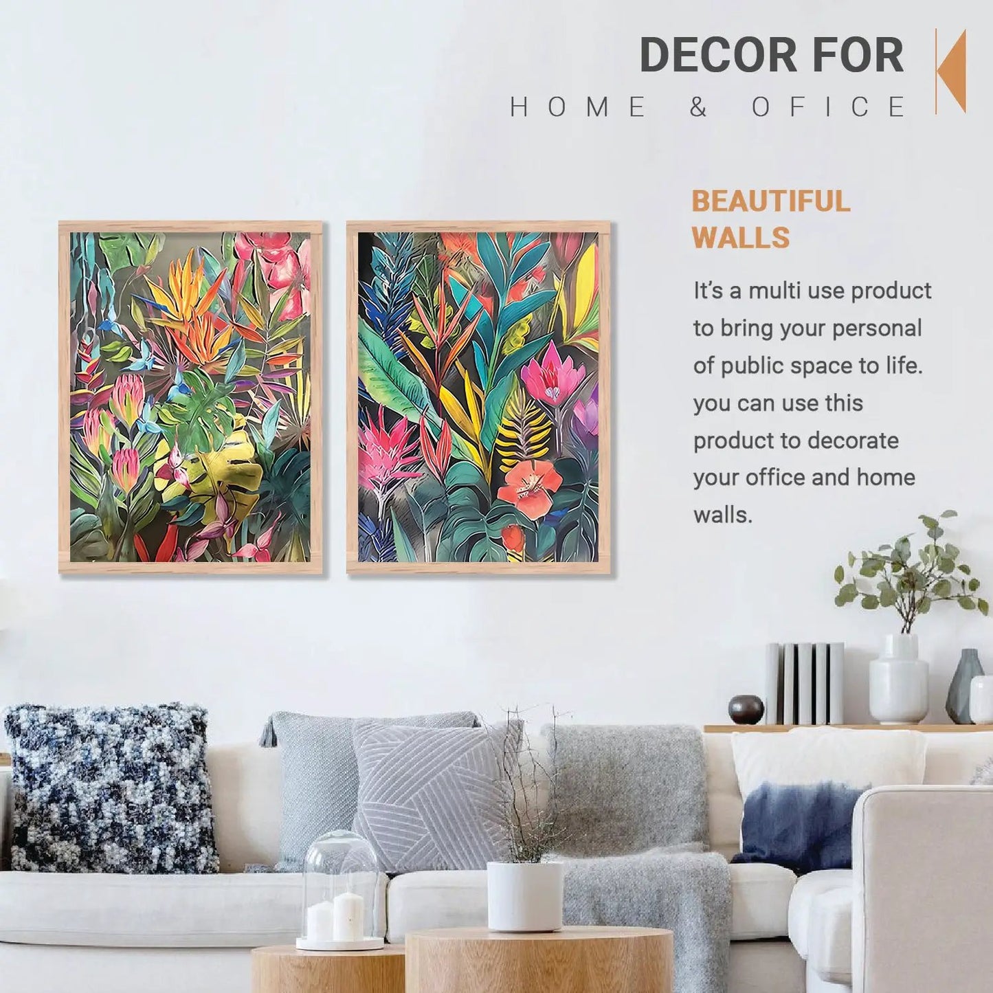 Lush Botanical Bliss Framed Art: Radiant Tropical Foliage & Flowers Wall Decor