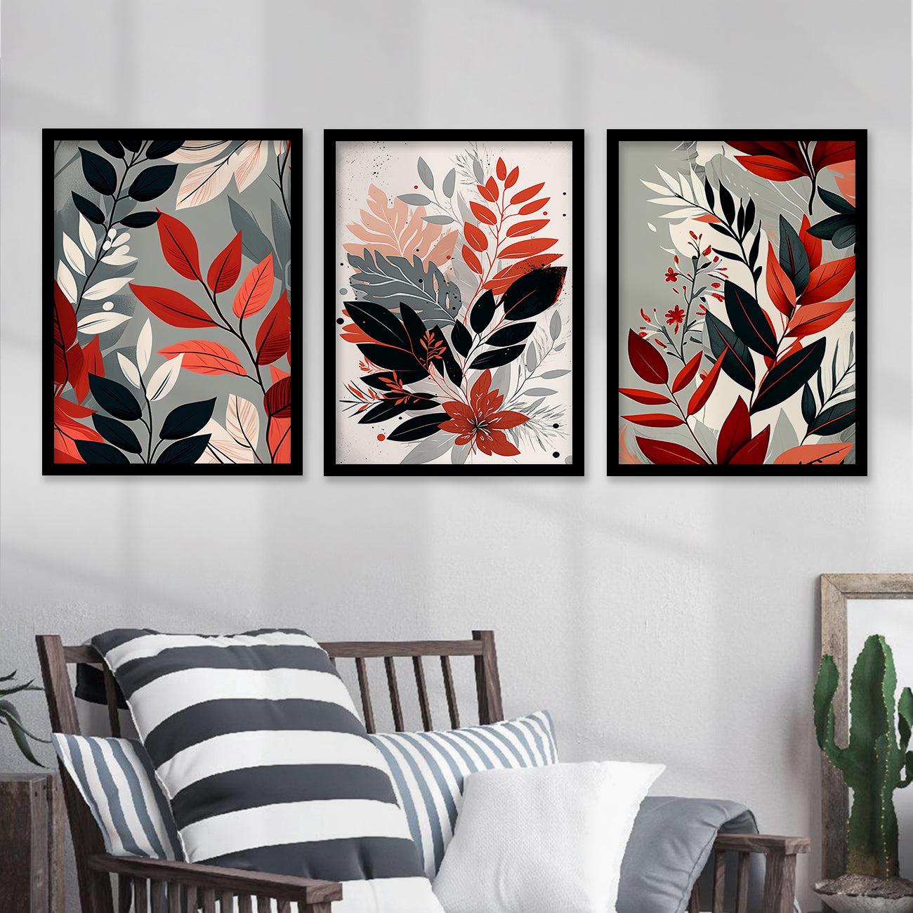 Framed Botanical Elegance - Red Leaf Paintings for Living Room Bedroom Home and Office Wall Decor-Kotart