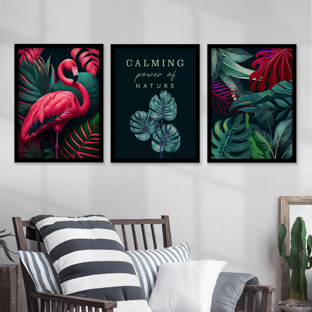 Nature Inspired Beautiful Flamingo and Botanical Leaf Paintings for Living Room Bedroom Home and Office Wall Decor-Kotart