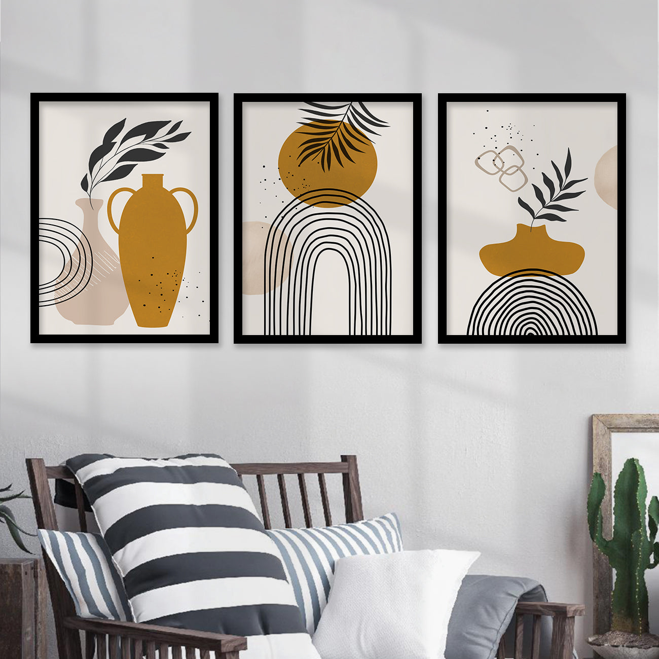 Minimal Art Paintings for Living Room Bedroom - Orange Boho Art Combo for Home and Office Wall Decor-Kotart