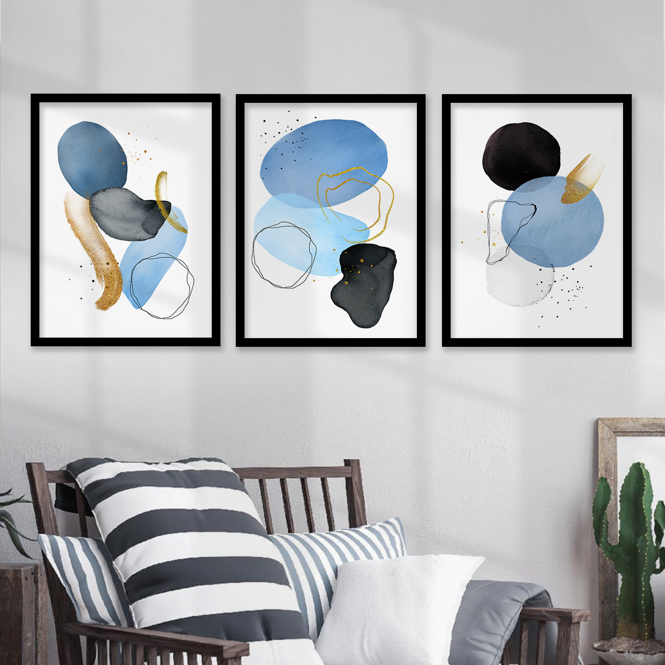Minimal Art Paintings for Living Room Bedroom - Blue Boho Art Combo for Home and Office Wall Decor-Kotart