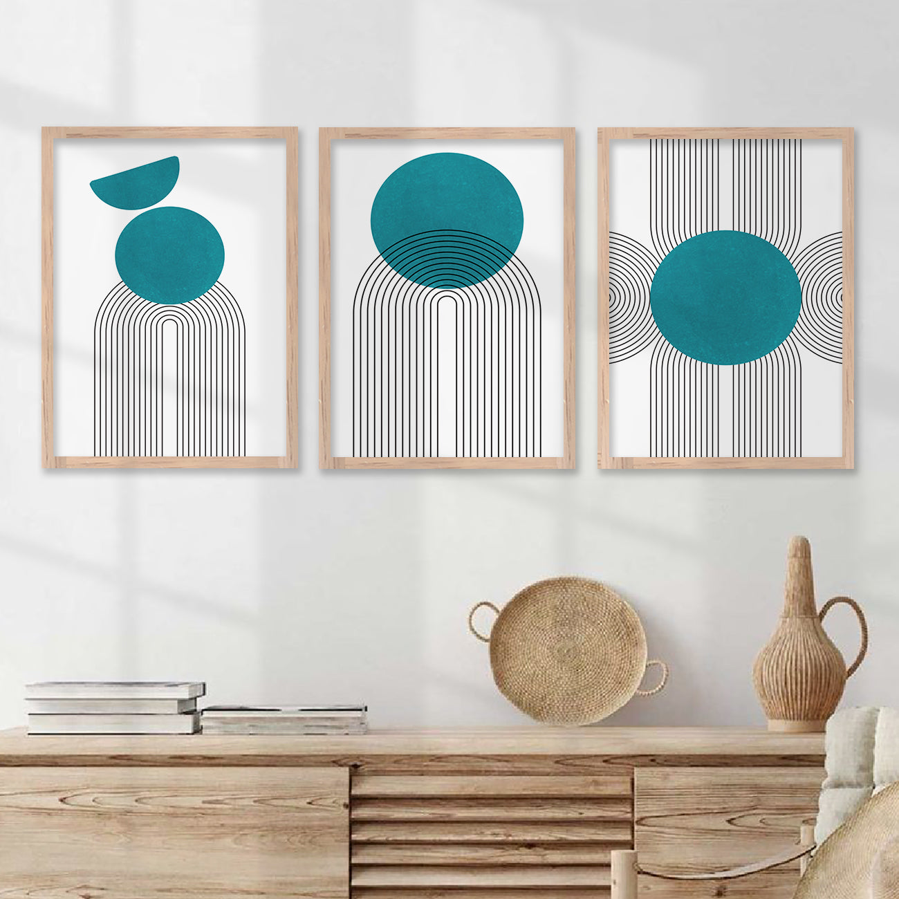 Minimal Art Paintings for Living Room Bedroom - Blue Boho Art Combo for Home and Office Wall Decor-Kotart