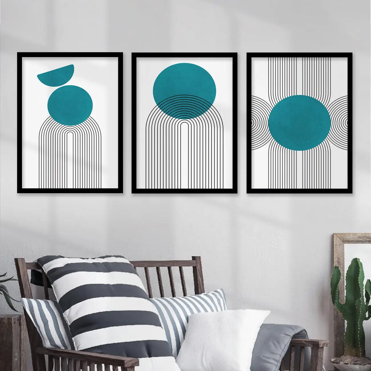 Minimal Art Paintings for Living Room Bedroom - Blue Boho Art Combo for Home and Office Wall Decor-Kotart