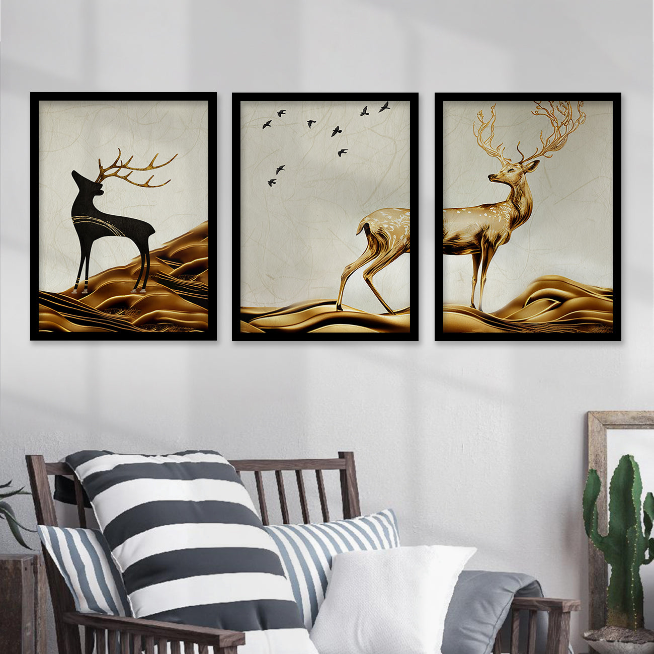 Modern Art Paintings for Living Room Bedroom - Beautiful Deer Painting Combo for Home and Office Wall Decor-Kotart