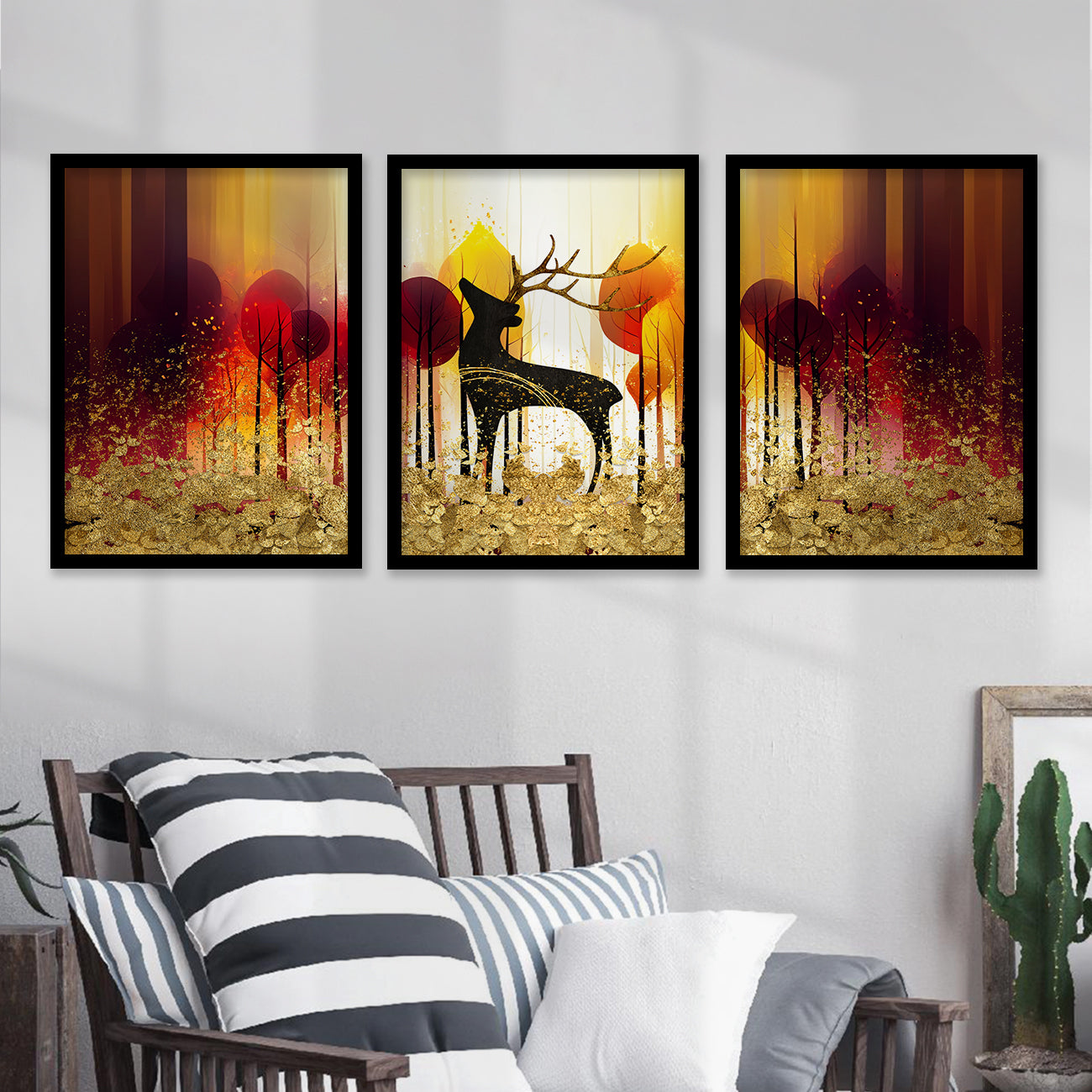 Modern Art Paintings for Living Room Bedroom - Beautiful Deer Painting Combo for Home and Office Wall Decor-Kotart