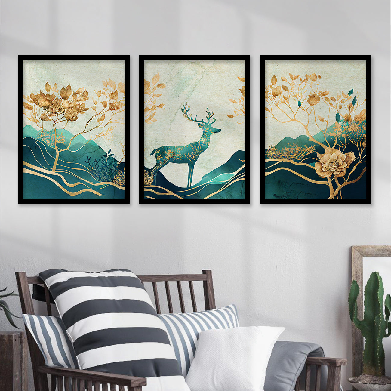 Modern Art Paintings for Living Room Bedroom - Deer Painting Combo for Home and Office Wall Decor-Kotart