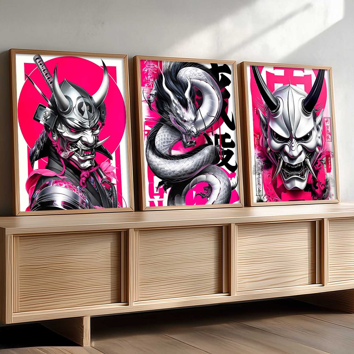 Aesthetic Samurai Devil Masks Wall Art Paintings for Living Room Bedroom