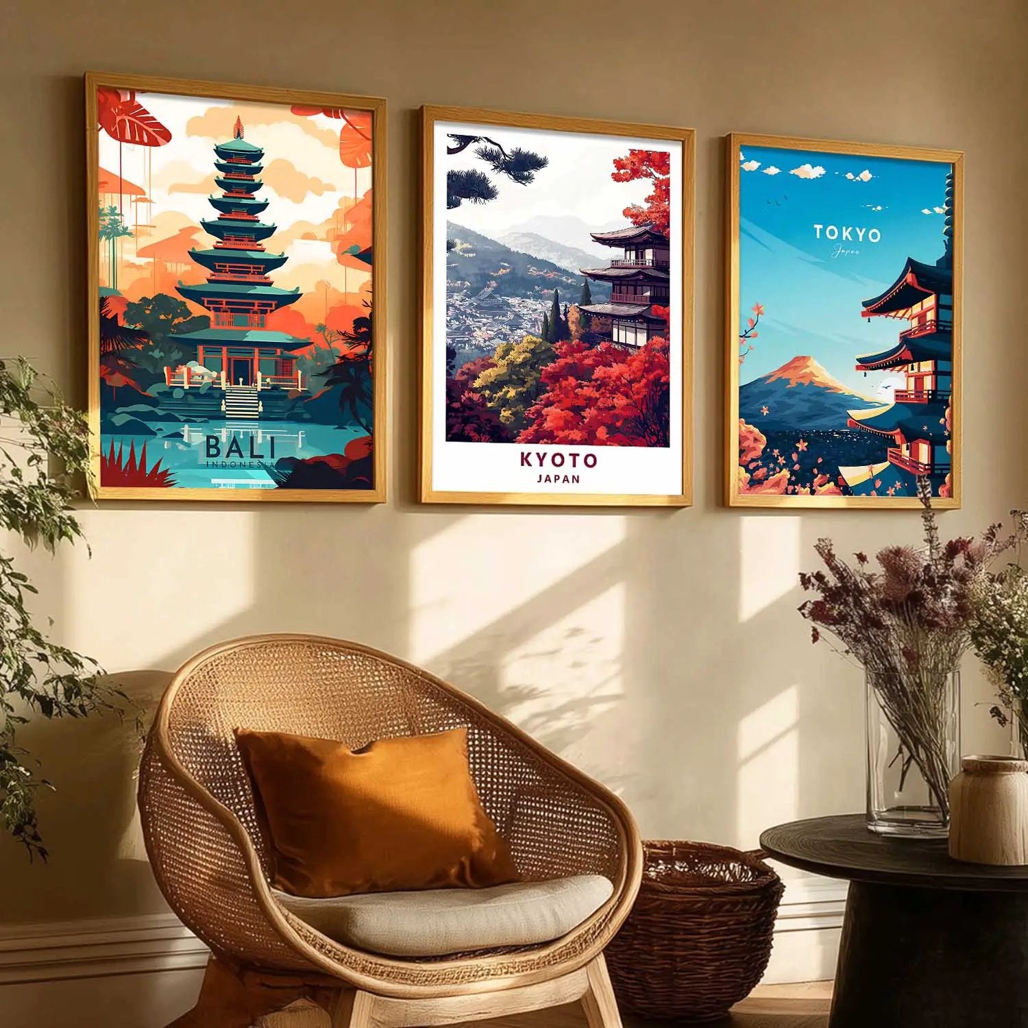モダンアート7セット Japanese City View Wall Art Paintings for Living Room Bedroom – Kotart