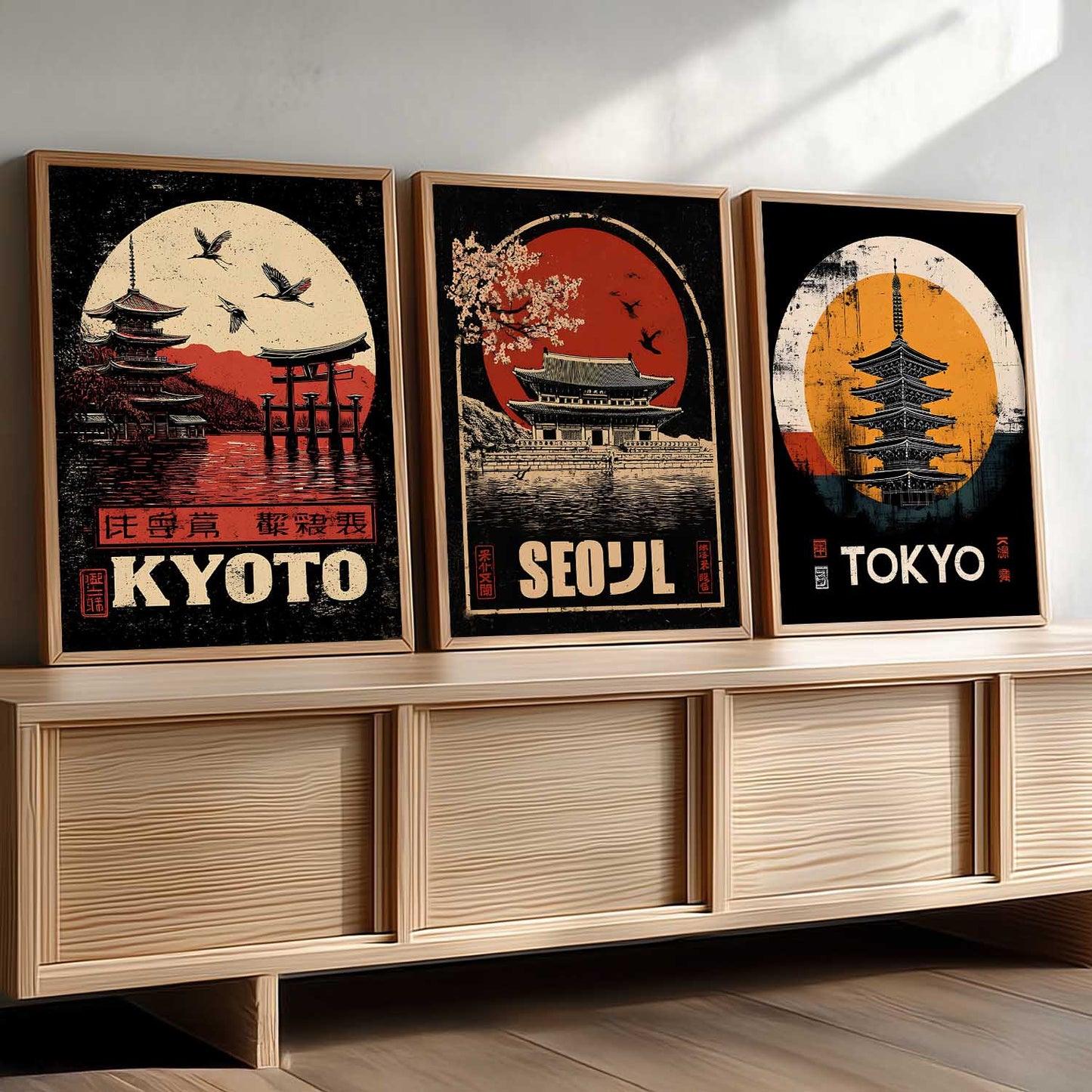 Japanese City View Wall Art Paintings for Living Room Bedroom