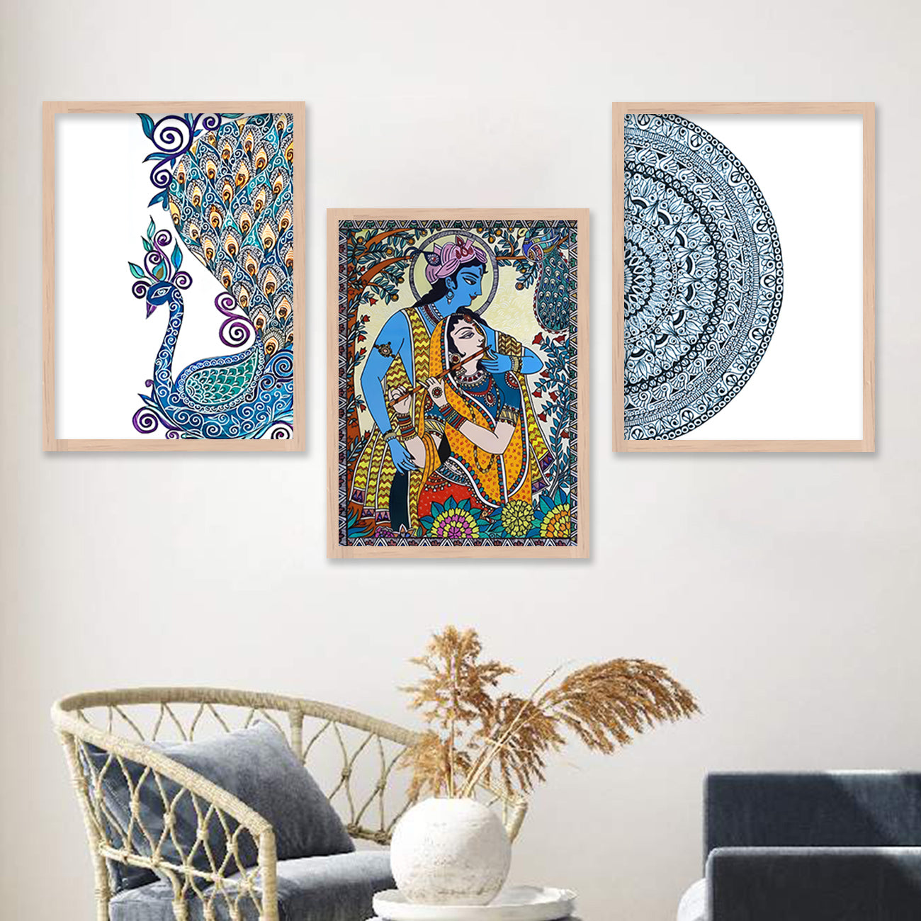 Traditional Painting : Radha Krishna Madhubani Framed Art-Kotart