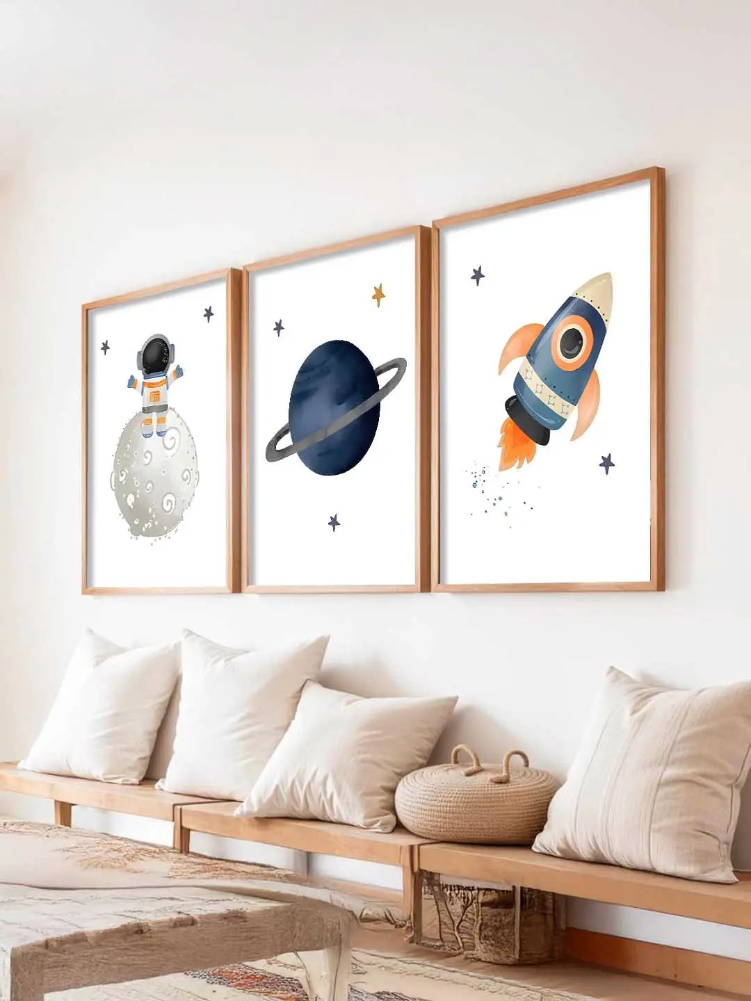 Retro Space Astronaut Planet Rocket Wall Art Paintings for Living Room Bedroom