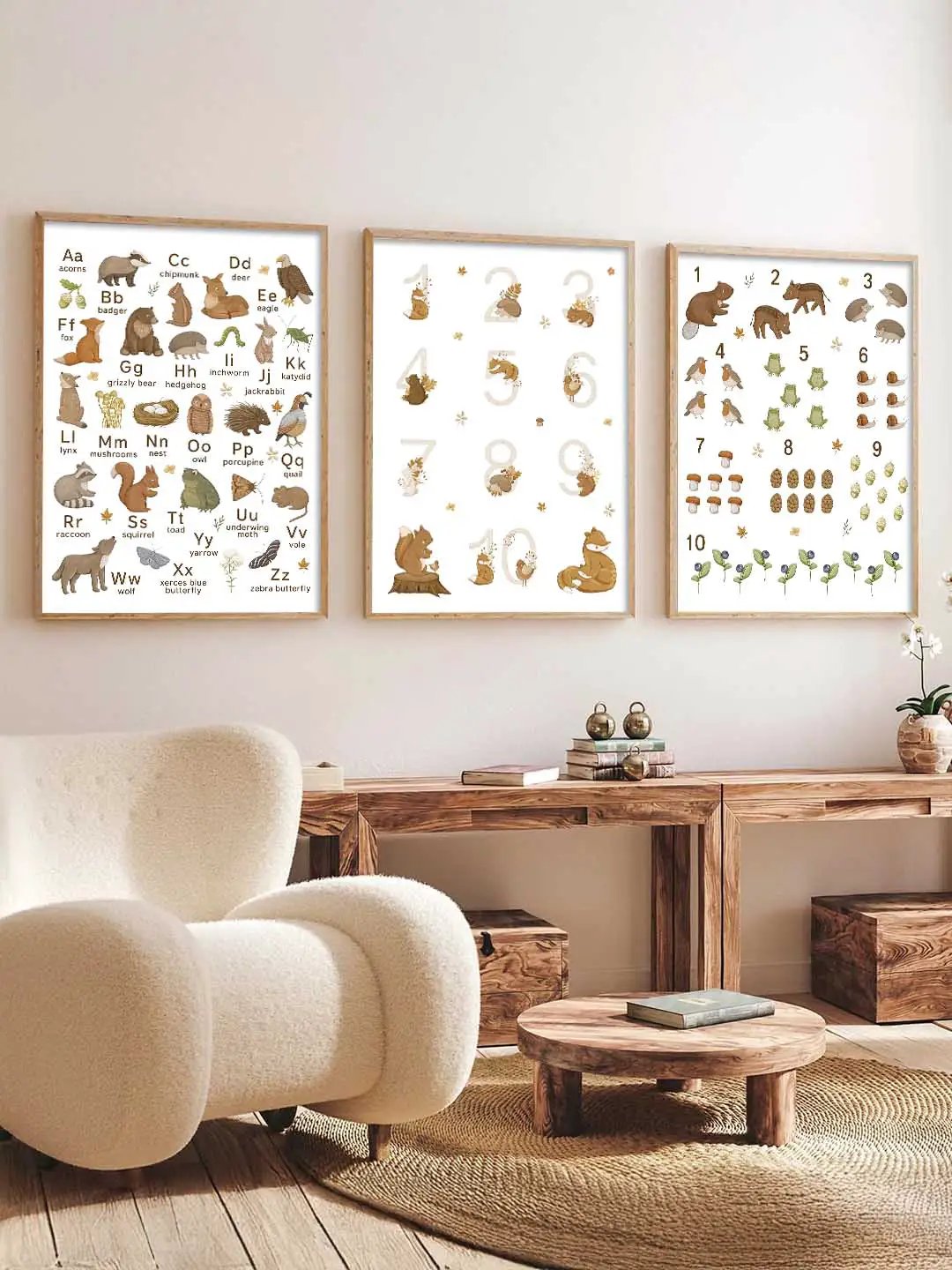 Educational Alphabets Numbers Animals Wall Art Paintings for Living Room Bedroom
