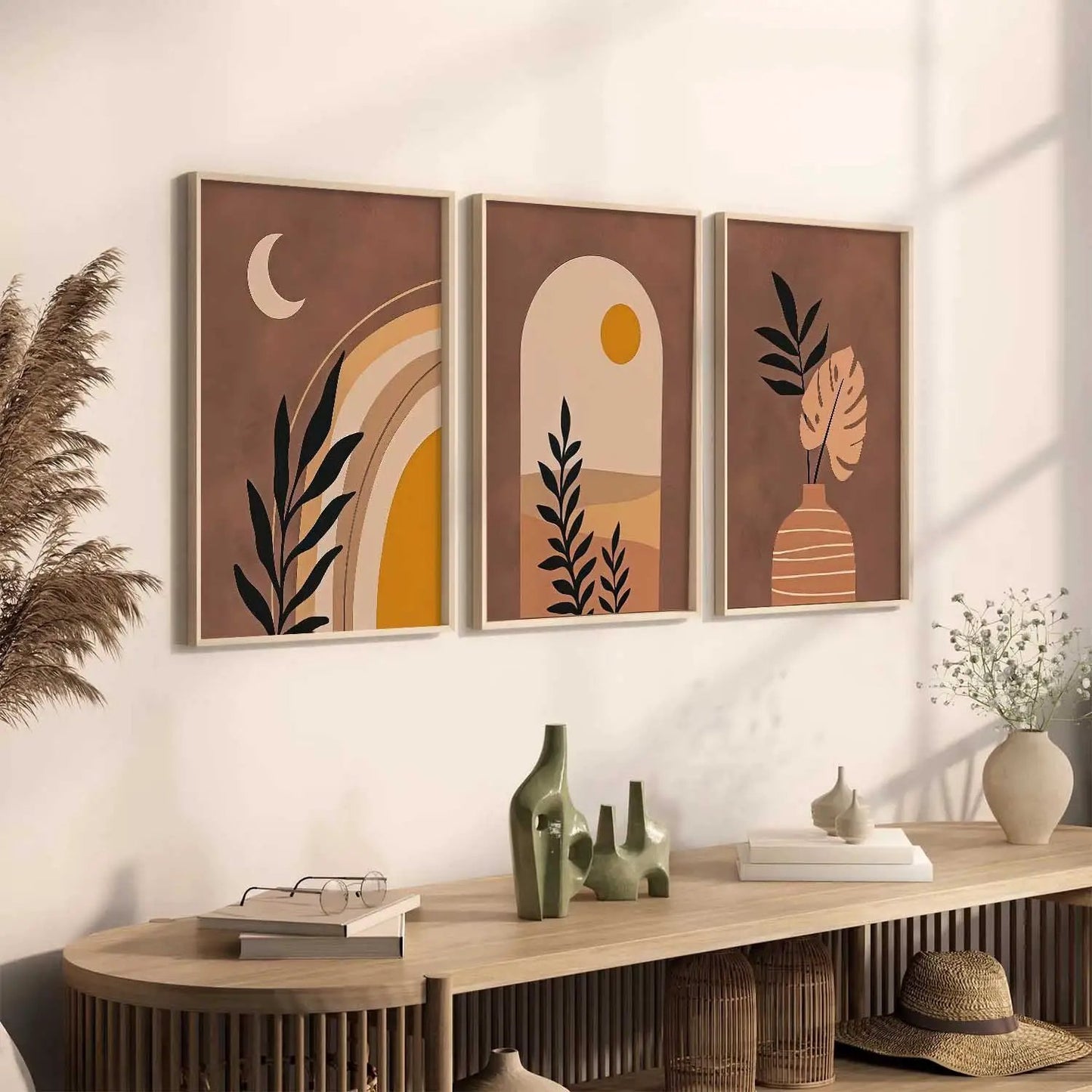 Boho Framed Wall Art Prints | Set of 3 | Home Decor