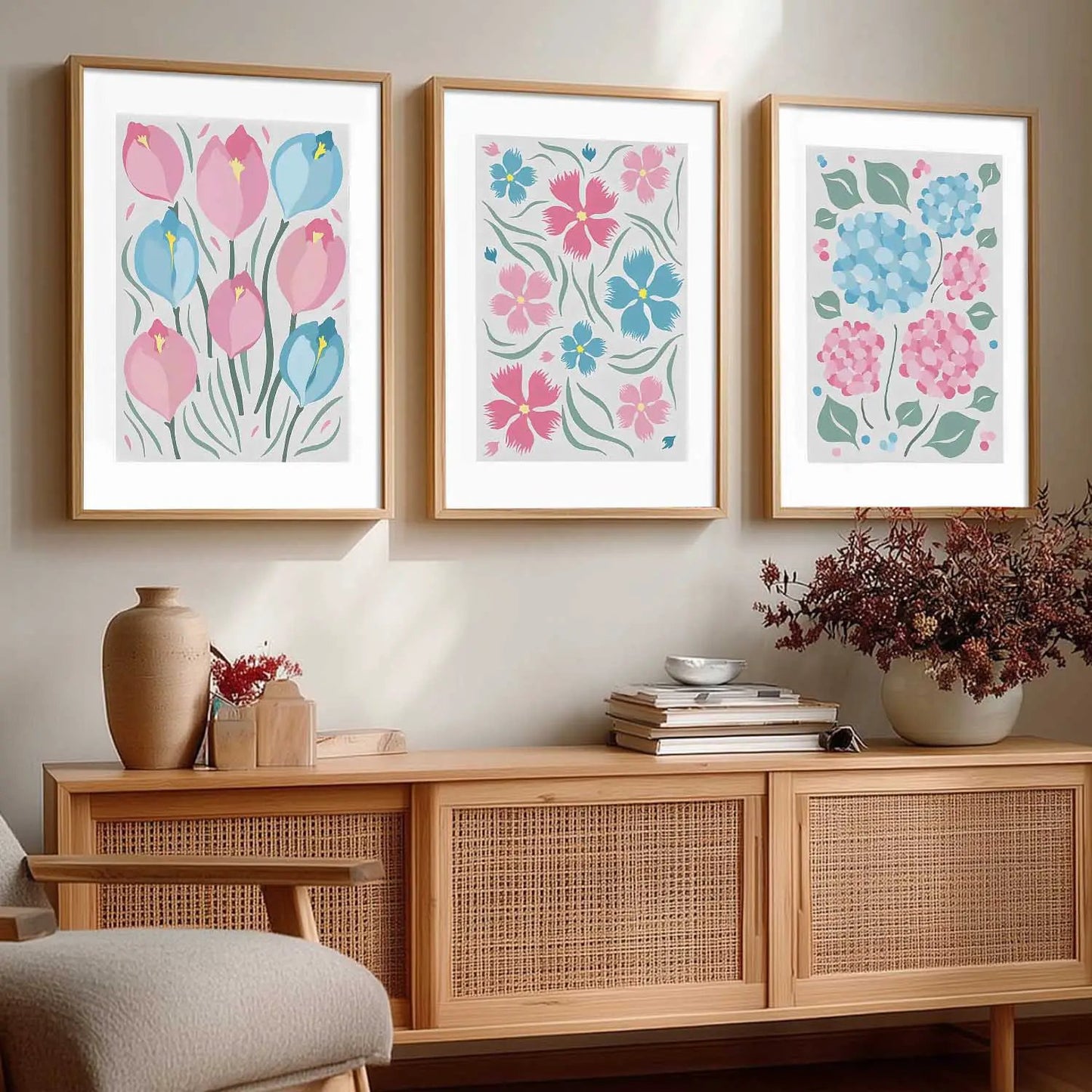 Floral Framed Wall Art Prints | Set of 3 | Home Decor